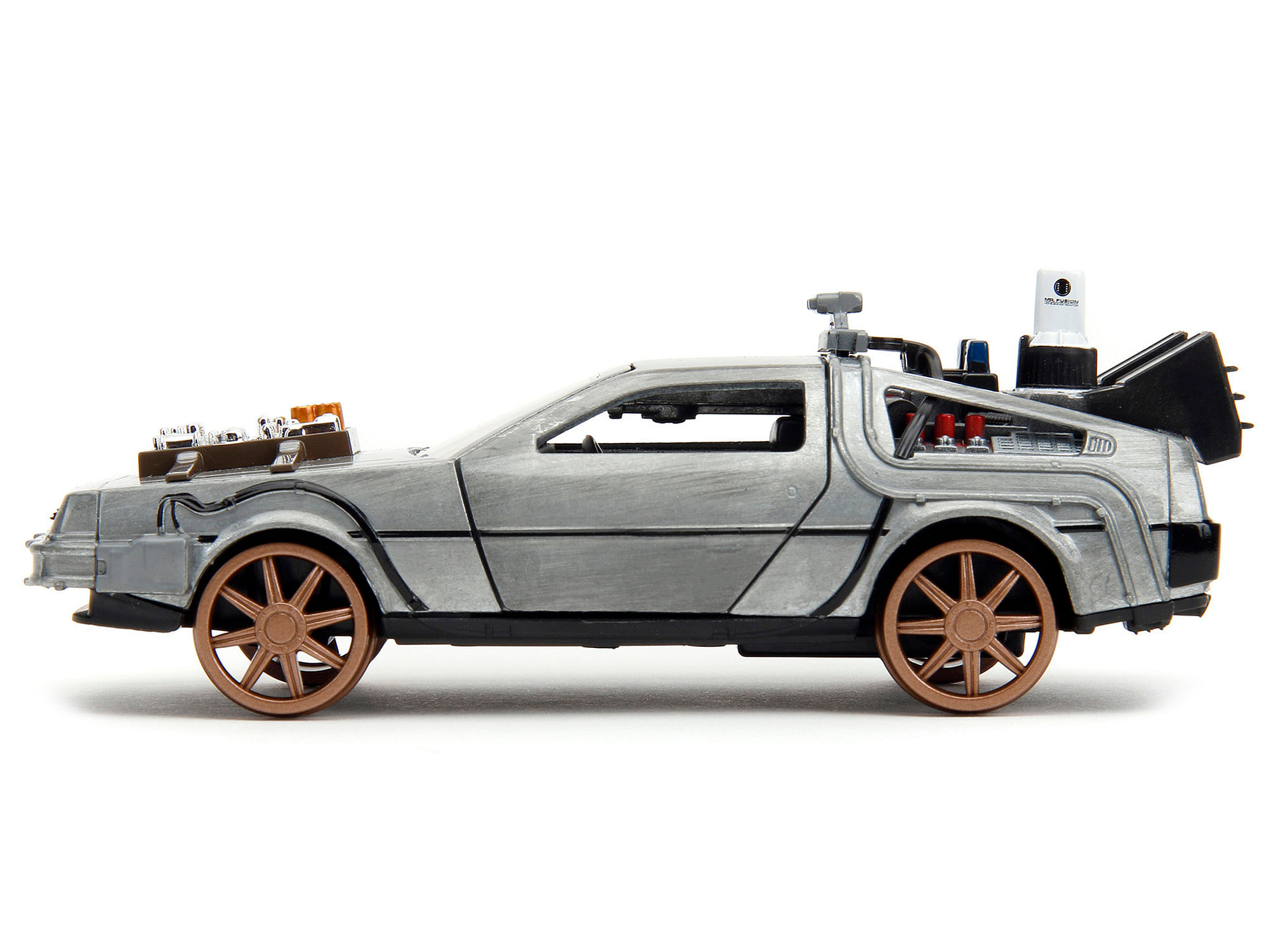 DeLorean DMC (Time Machine) Brushed Metal Train Wheel Version “Back to the Future Part III” (1990) Movie “Hollywood Rides” Series 1/32 Diecast Model Car by Jada