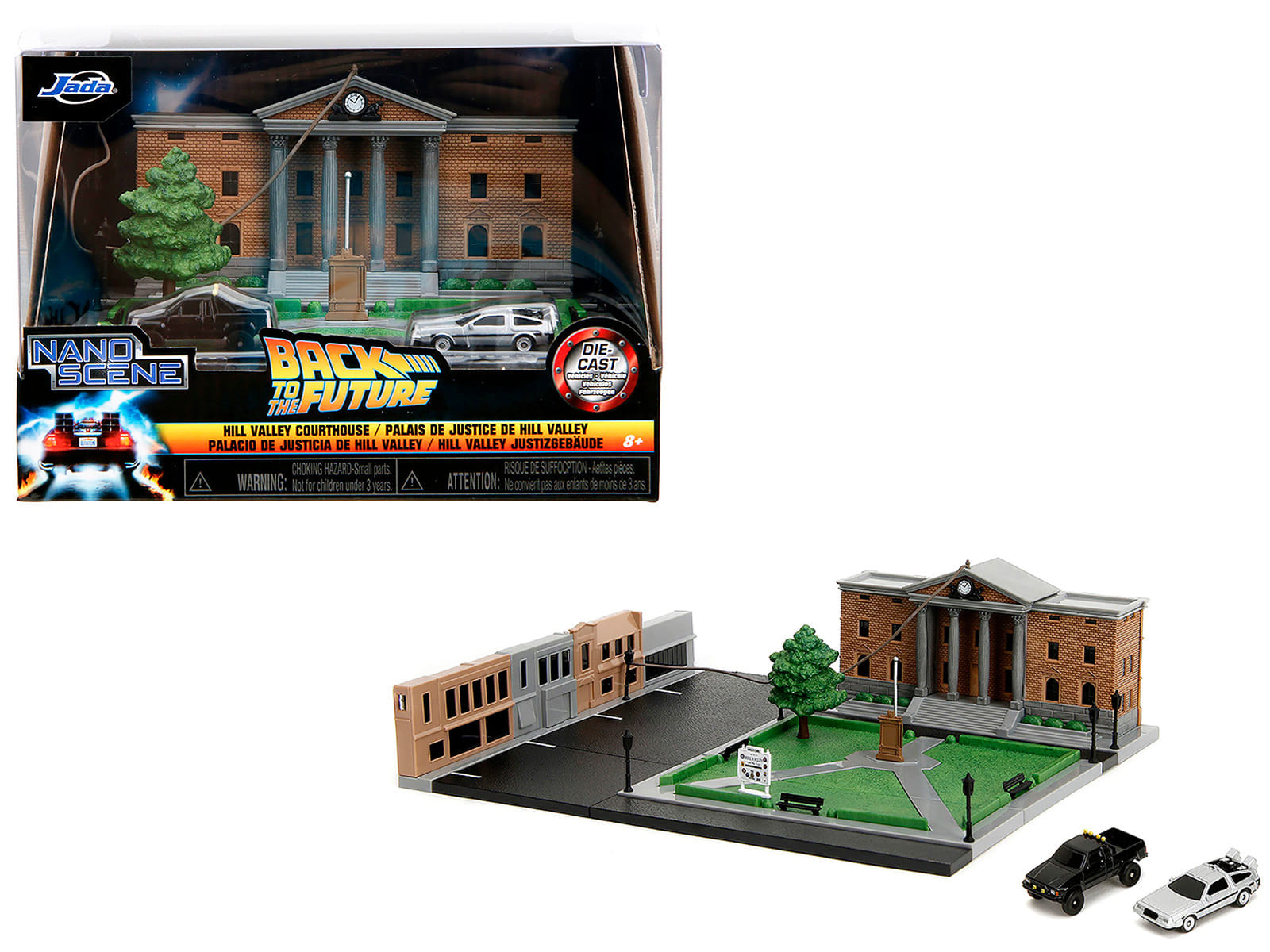 Hill Valley Courthouse Diorama with Black Pickup Truck and Delorean "Back to the Future" (1985) Movie "Nano Scene" Series Model by Jada - Image 4