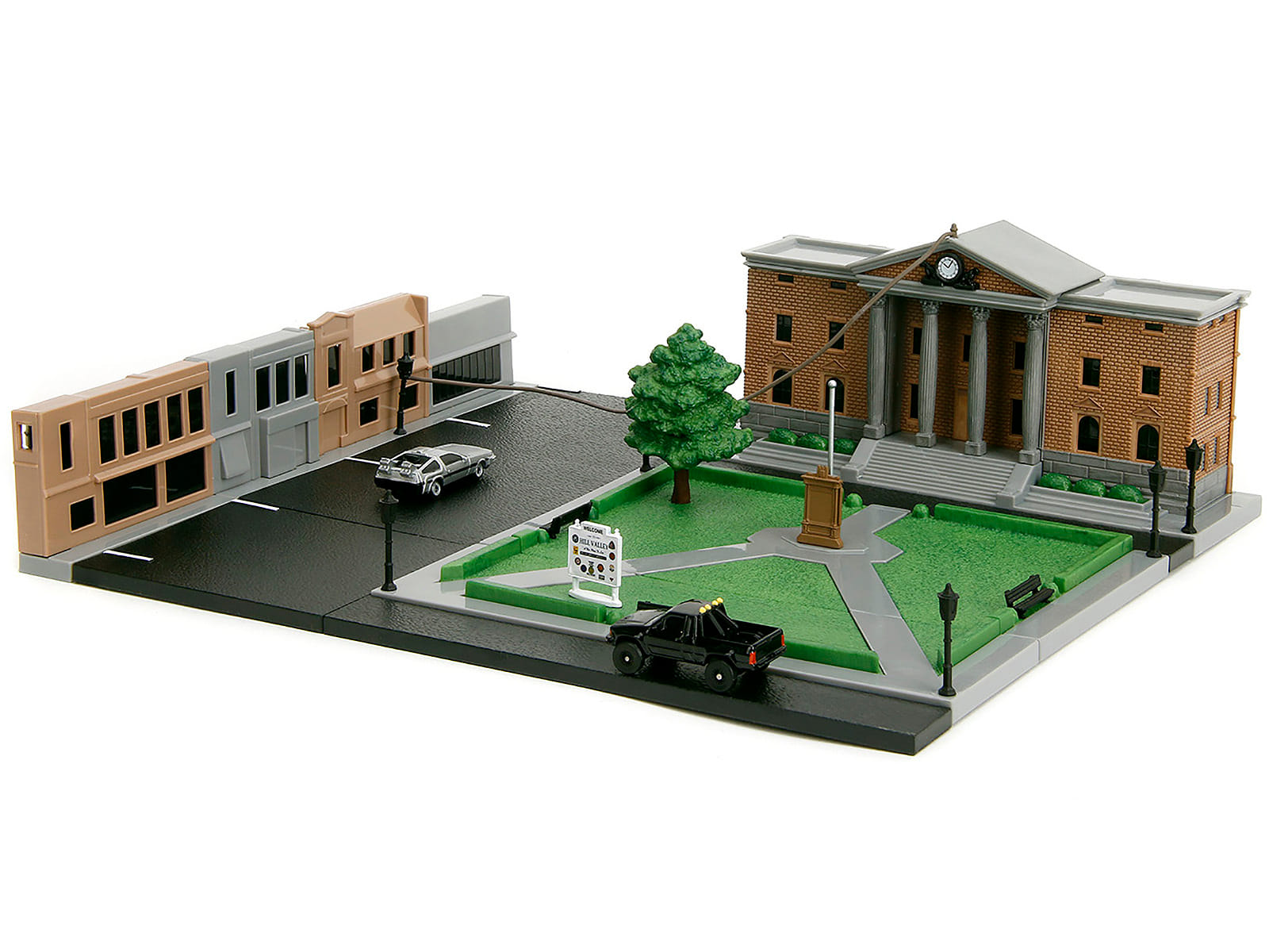 Hill Valley Courthouse Diorama with Black Pickup Truck and Delorean "Back to the Future" (1985) Movie "Nano Scene" Series Model by Jada - Image 5