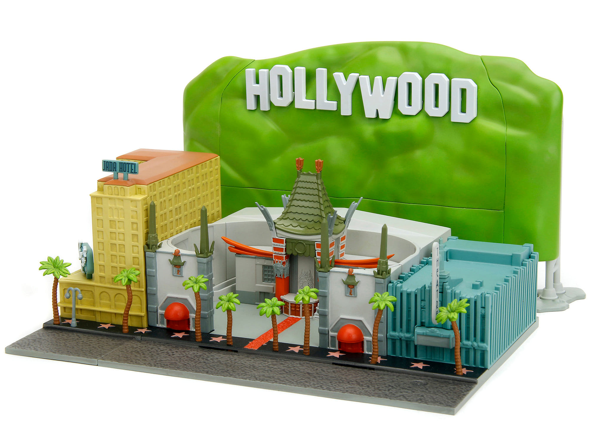 "Hollywood 100" Walk of Fame Diorama with Pink Convertible and Double-Decker Bus "Nano Scene" Series model by Jada - Image 5