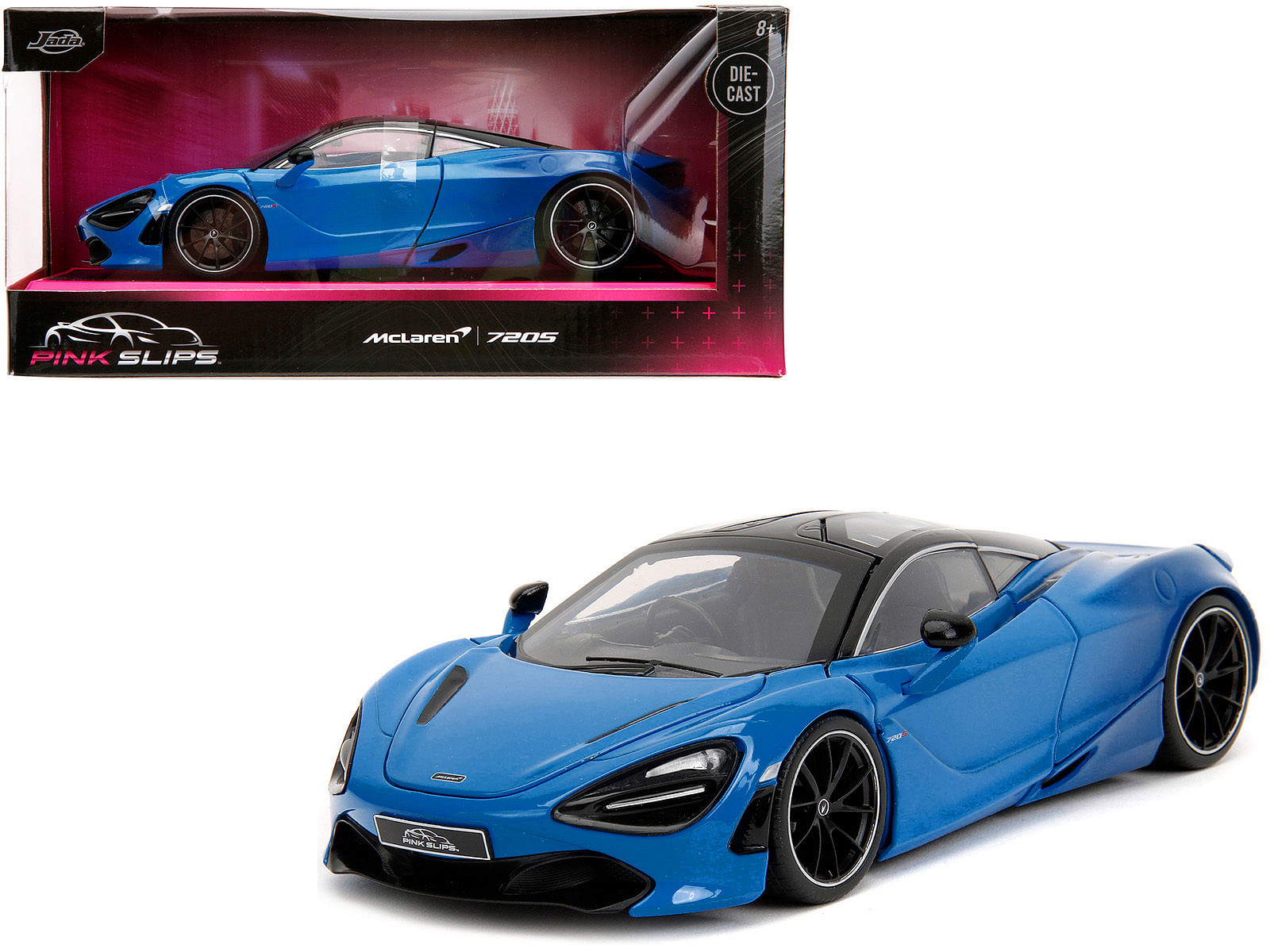 McLaren 720S Blue and Dark Blue with Black Top “Pink Slips” Series 1/24 Diecast Model Car by Jada