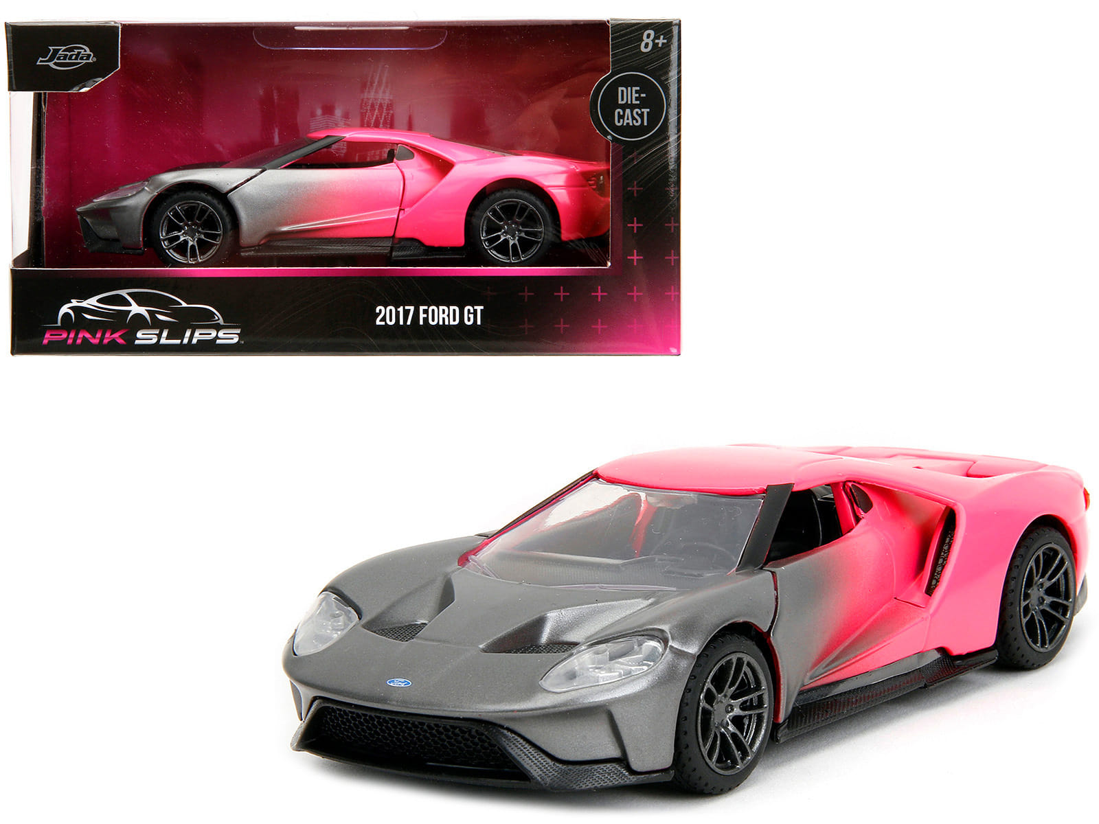 2017 Ford GT Gray Metallic and Pink Gradient "Pink Slips" Series 1/32 Diecast Model Car by Jada - Image 2