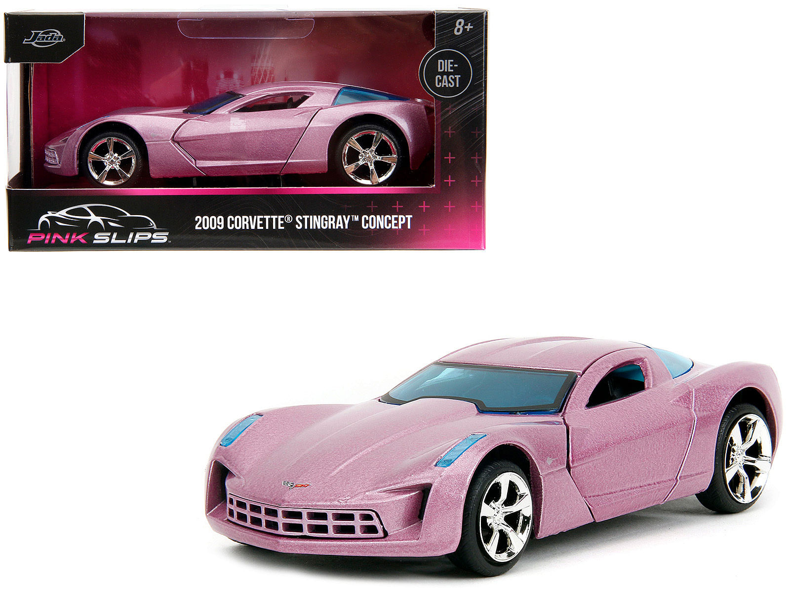 2009 Chevrolet Corvette Stingray Concept Pink Metallic with Blue Tinted Windows “Pink Slips” Series 1/32 Diecast Model Car by Jada