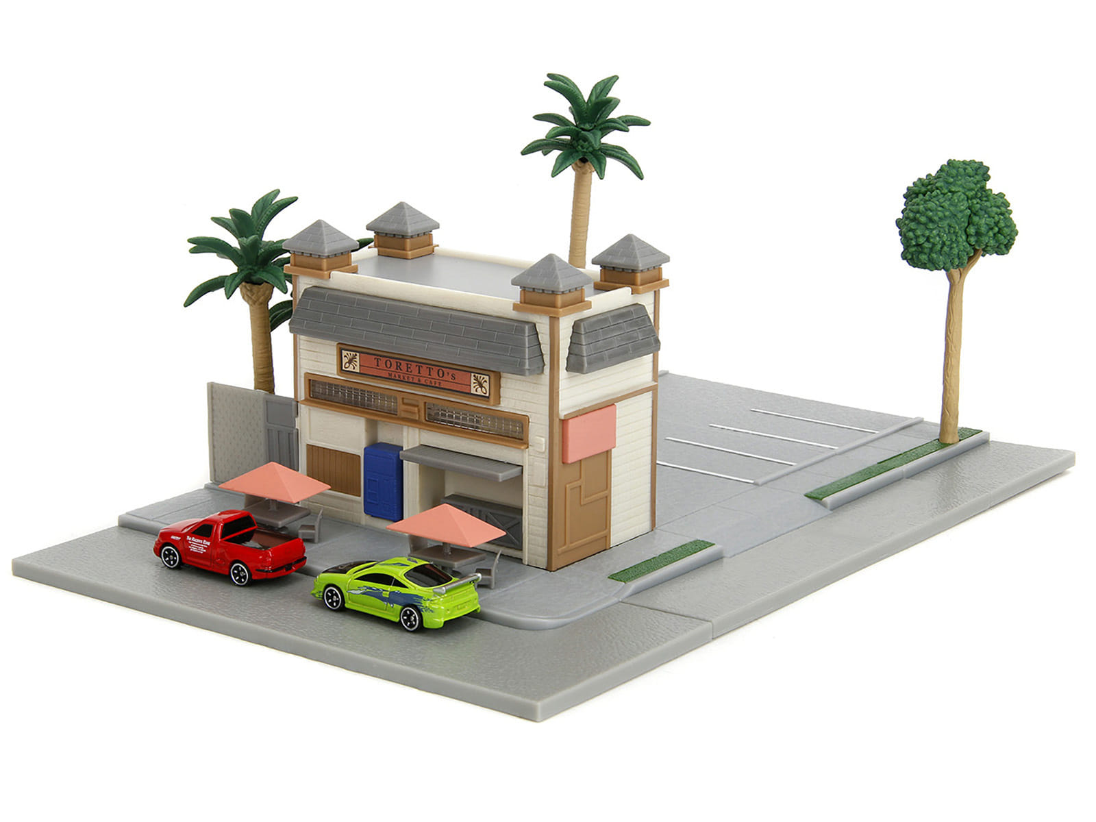 Toretto Cafe Diorama with Mitsubishi Eclipse Green and Ford F-150 SVT Lightning Red "Fast and Furious" "Nano Scene" Series Model by Jada - Image 4
