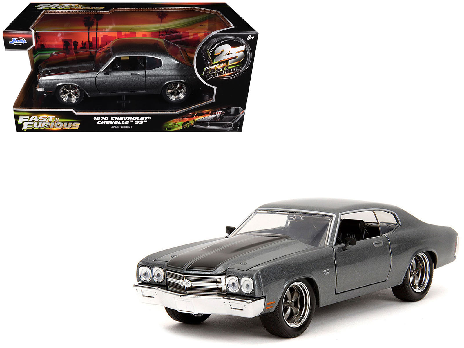 1970 Chevrolet Chevelle SS Gray Metallic with Black Stripes "Fast & Furious" (2009) Movie "Fast & Furious 25th Anniversary" Series 1/24 Diecast Model Car by Jada
