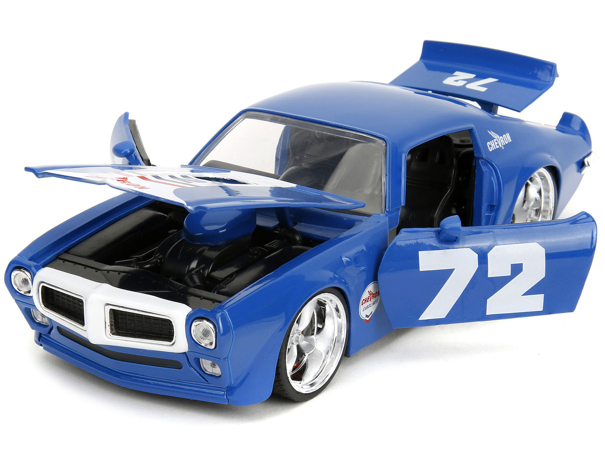 1972 Pontiac Firebird #72 Blue with White Stripe “Chevron” “Bigtime Muscle” Series 1/24 Diecast Model Car by Jada