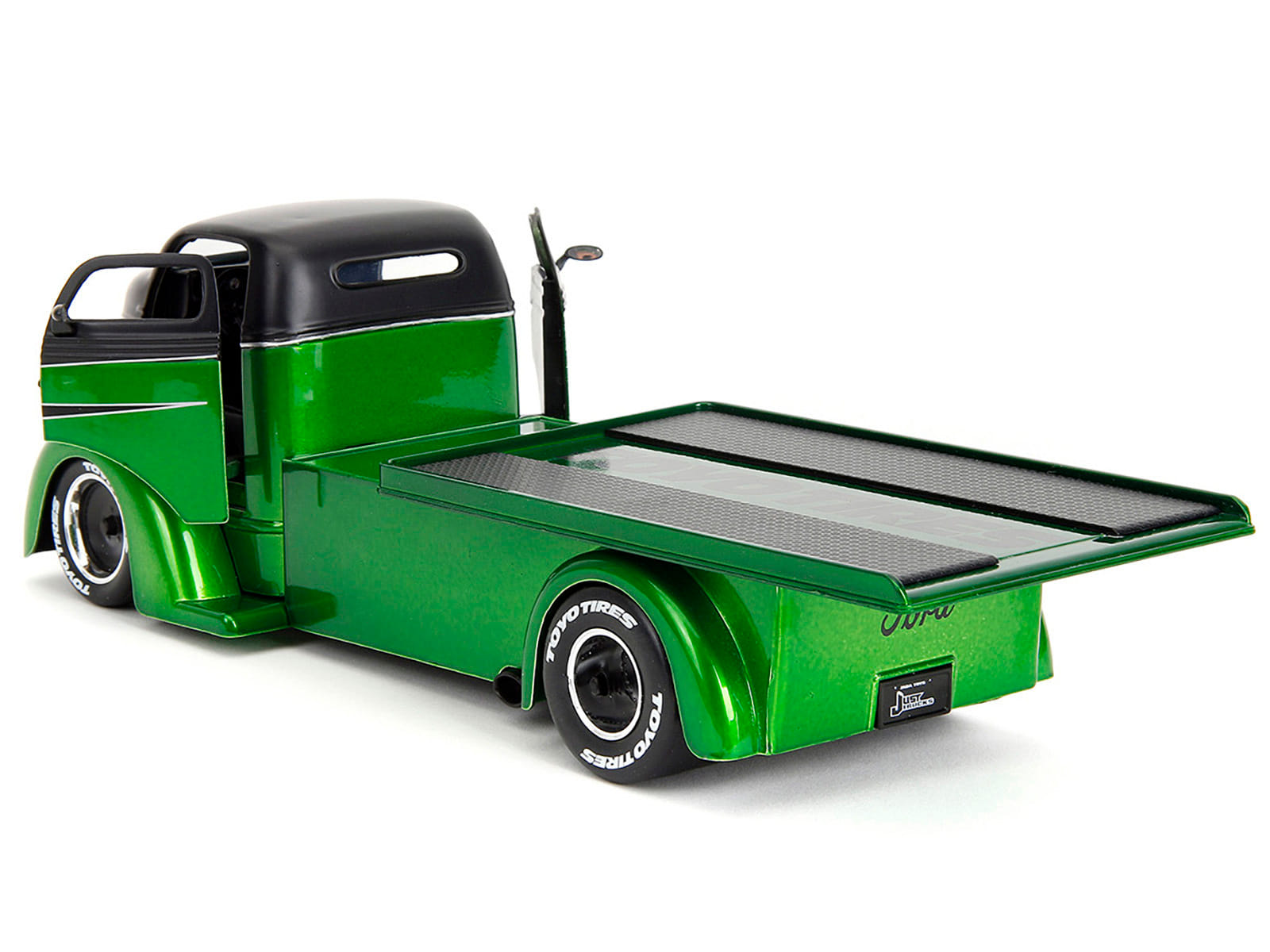 1947 Ford COE Flatbed Truck Green Metallic and Matt Black "Toyo Tires" with Extra Wheels "Just Trucks" Series 1/24 Diecast Model Car by Jada - Image 2