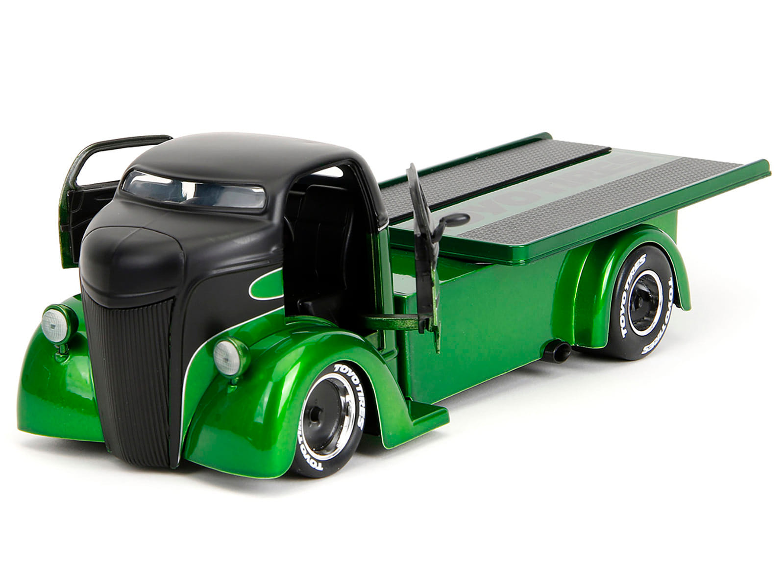 1947 Ford COE Flatbed Truck Green Metallic and Matt Black "Toyo Tires" with Extra Wheels "Just Trucks" Series 1/24 Diecast Model Car by Jada - Image 3