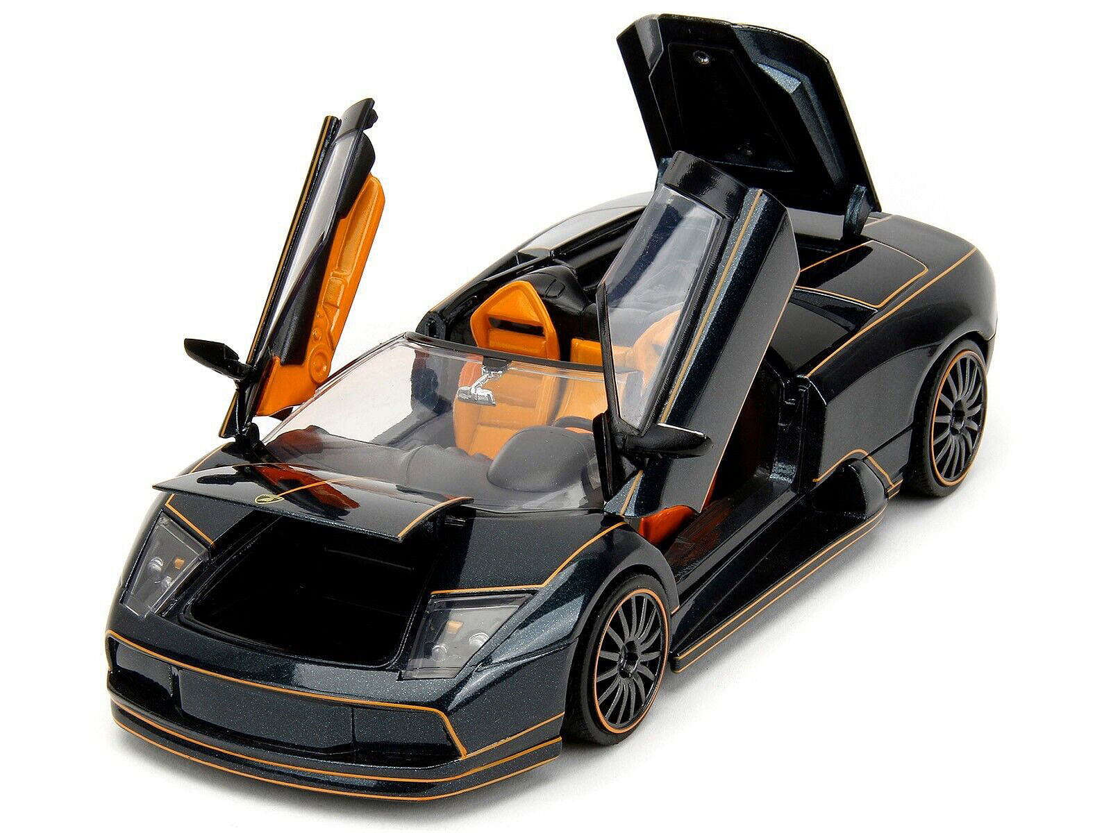 Lamborghini Murcielago Roadster Black Metallic with Orange Interior “Pink Slips” Series 1/24 Diecast Model Car by Jada