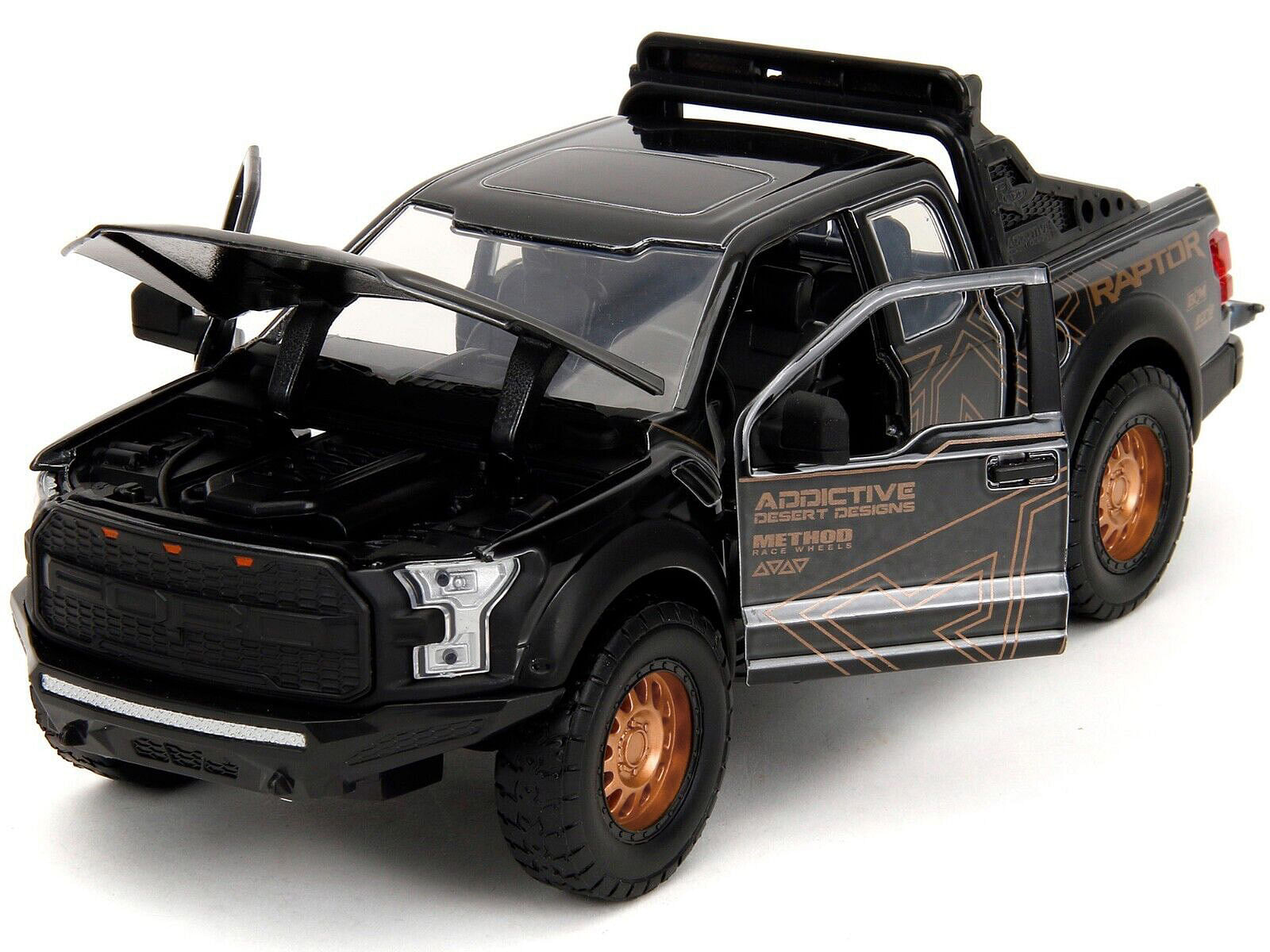 2017 Ford F-150 Raptor Pickup Truck Black with Gold Graphics “Pink Slips” Series 1/24 Diecast Model Car by Jada