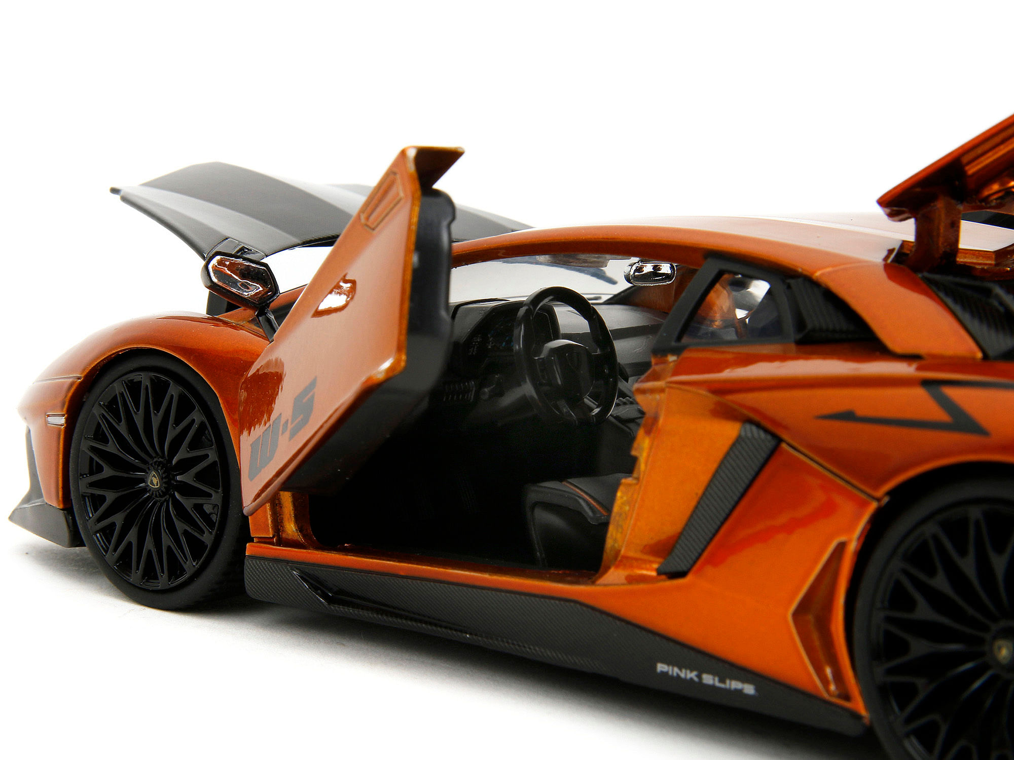 Lamborghini Aventador SV Orange Metallic with Carbon Hood “Pink Slips” Series 1/24 Diecast Model Car by Jada