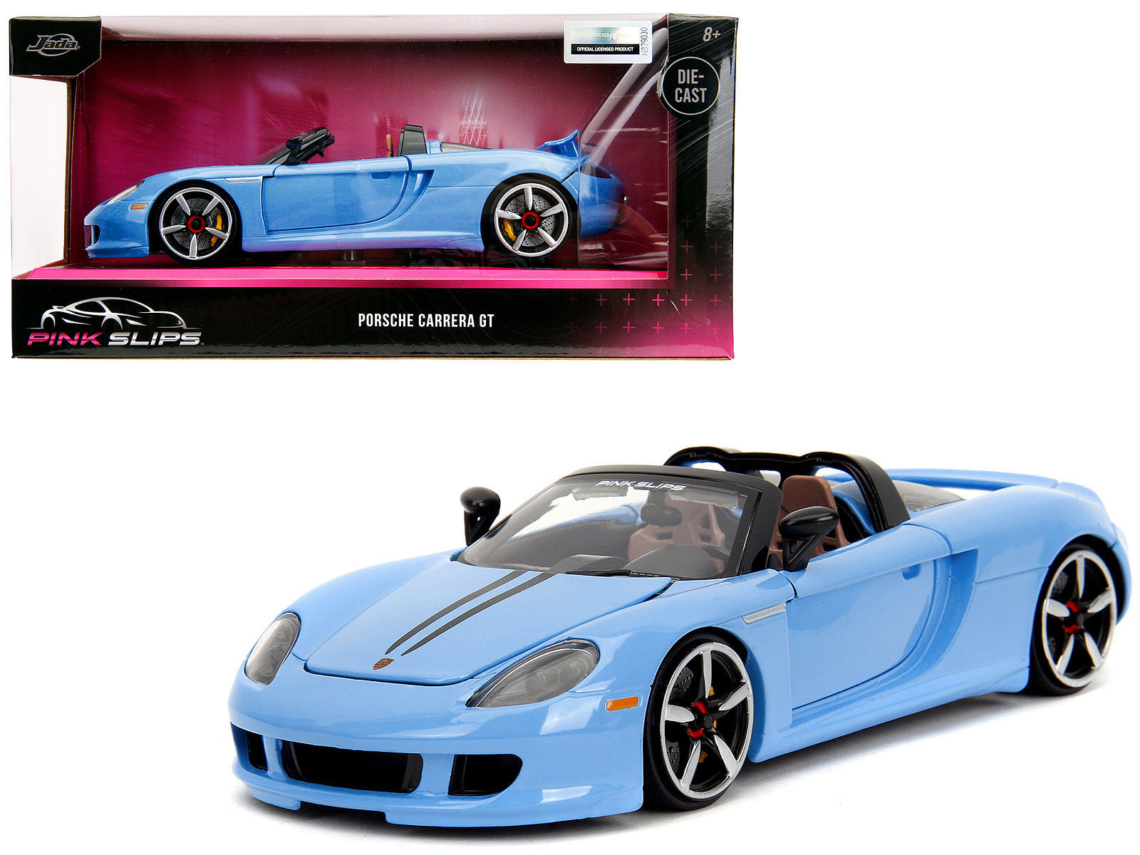 Porsche Carrera GT Convertible Blue with Black Stripes “Pink Slips” Series 1/24 Diecast Model Car by Jada