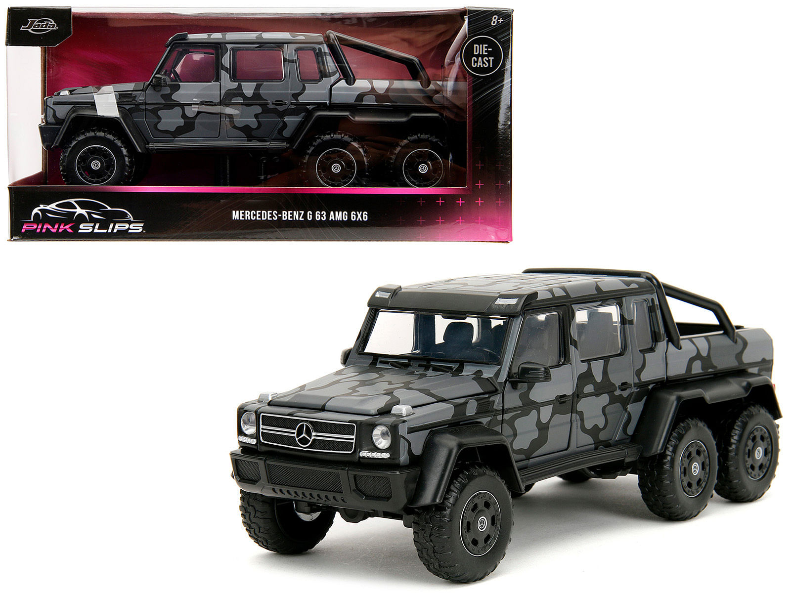 Mercedes-Benz G 63 AMG 6×6 Pickup Truck Gray Camouflage “Pink Slips” Series 1/24 Diecast Model Car by Jada