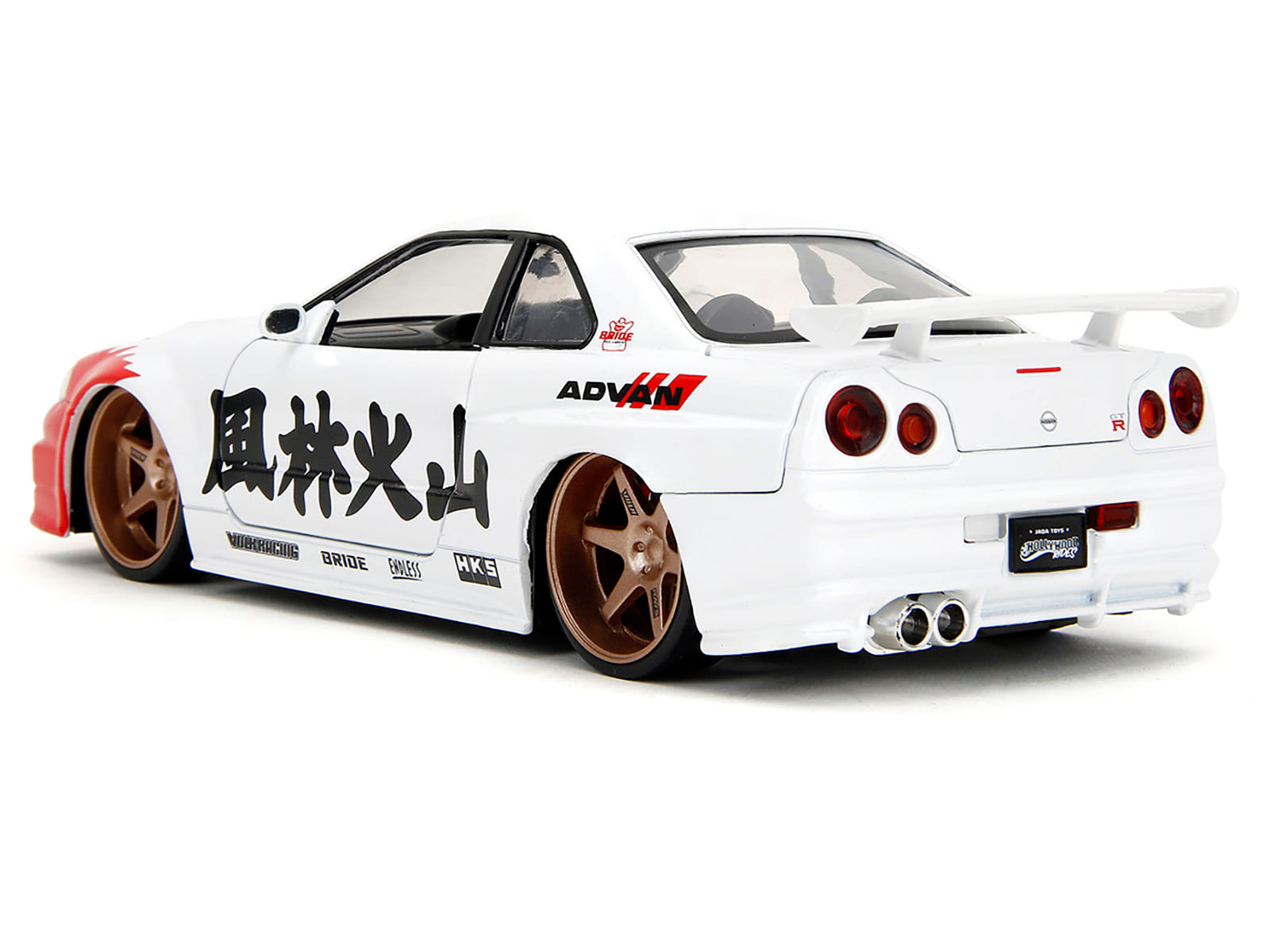 2002 Nissan Skyline GT-R (R34) RHD (Right Hand Drive) White with Red Graphics and Ryu Diecast Figure "Street Fighter" Video Game "Anime Hollywood Rides" Series 1/24 Diecast Model Car by Jada - Image 2