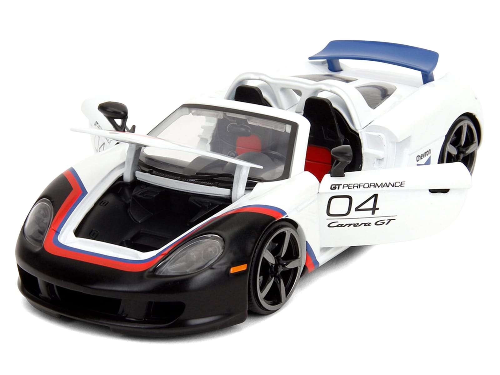 Porsche Carrera GT Convertible #04 "Chevron" White with Graphics "Hyper-Spec" Series 1/24 Diecast Model Car by Jada - Image 2
