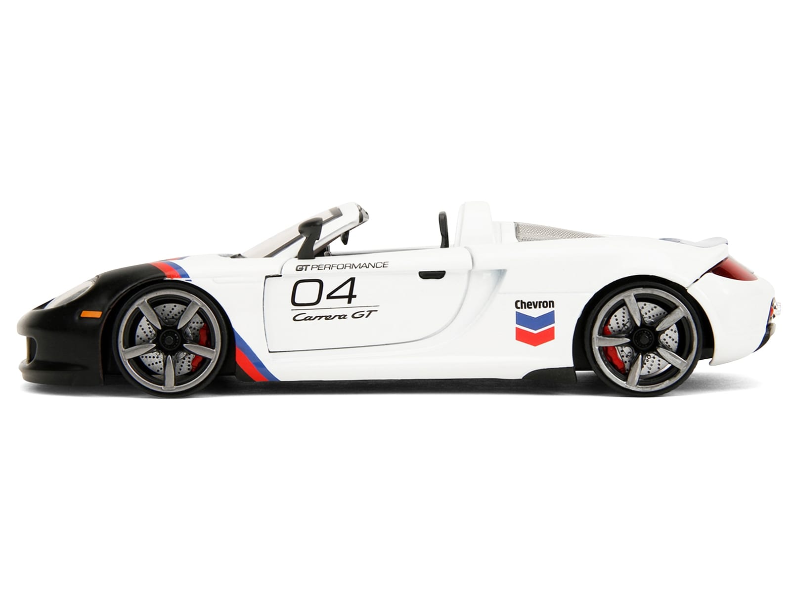 Porsche Carrera GT Convertible #04 "Chevron" White with Graphics "Hyper-Spec" Series 1/24 Diecast Model Car by Jada - Image 3