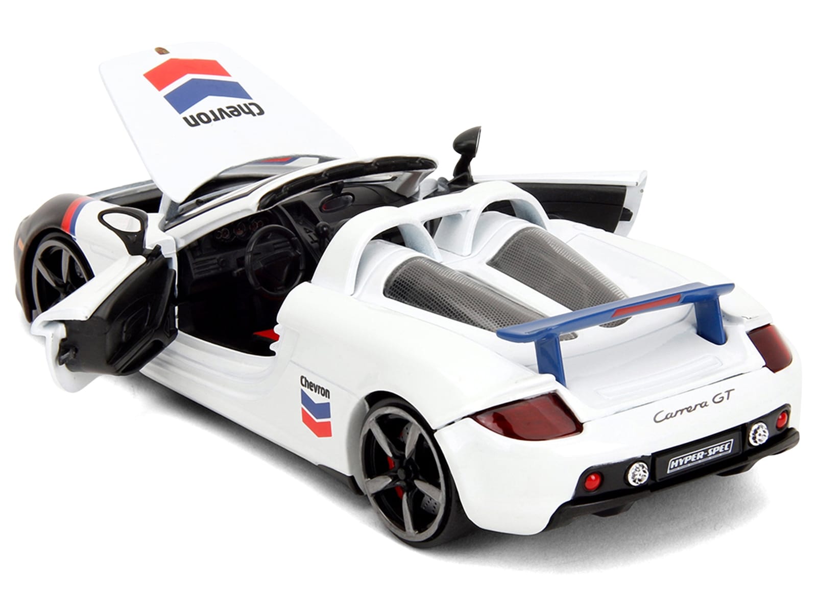 Porsche Carrera GT Convertible #04 "Chevron" White with Graphics "Hyper-Spec" Series 1/24 Diecast Model Car by Jada - Image 4