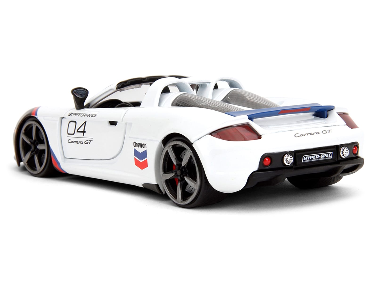 Porsche Carrera GT Convertible #04 "Chevron" White with Graphics "Hyper-Spec" Series 1/24 Diecast Model Car by Jada - Image 5