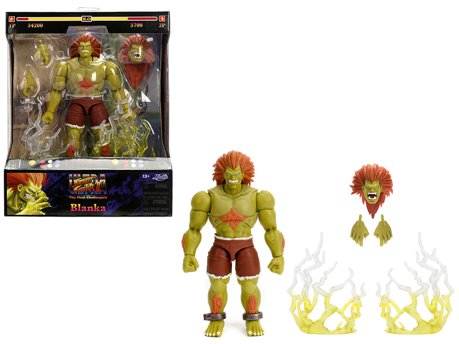 Blanka 7.5" Moveable Figure with Accessories and Alternate Head and Hands "Ultra Street Fighter II: The Final Challengers" (2017) Video Game Model by Jada - Image 3