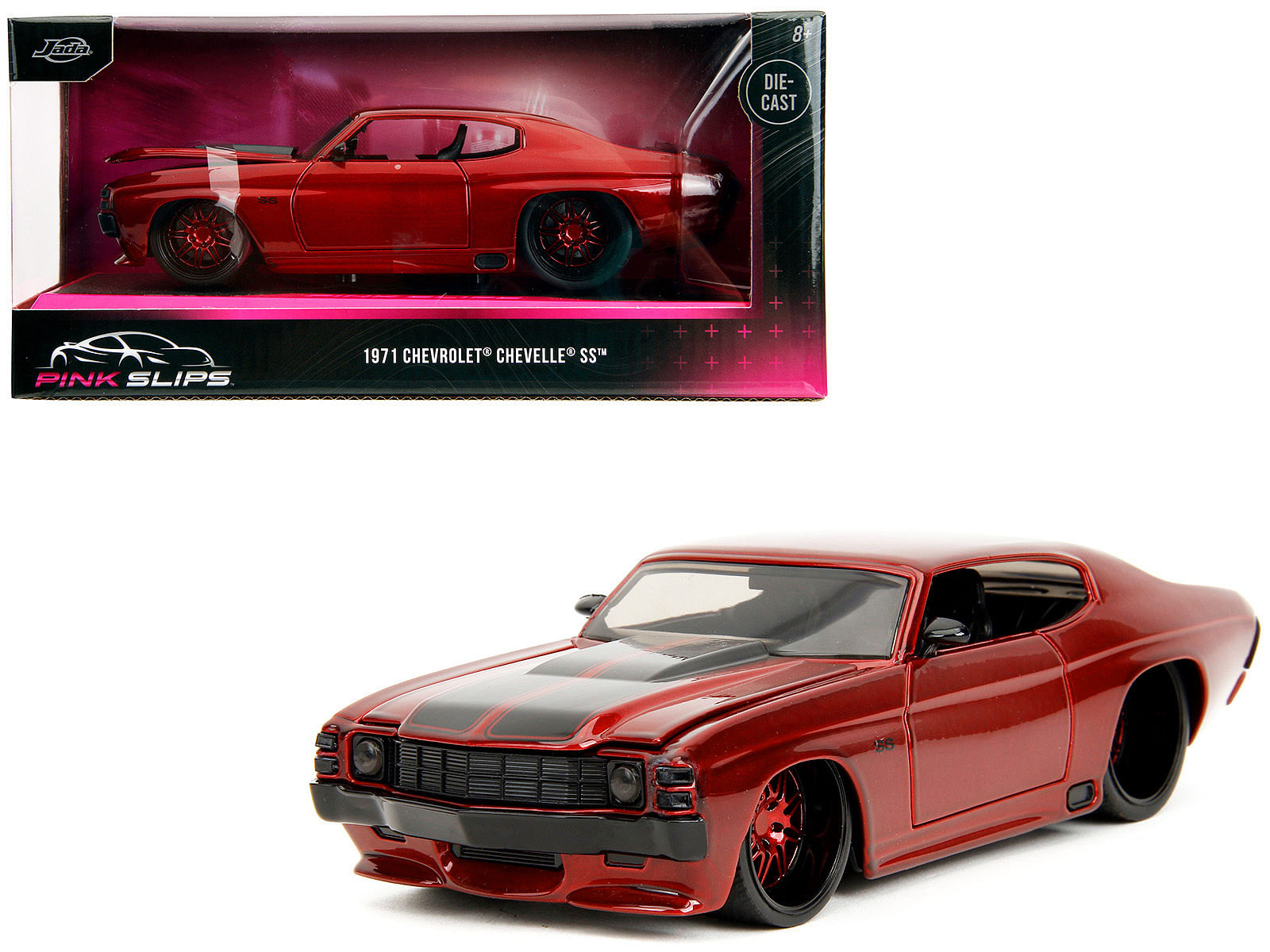 1971 Chevrolet Chevelle SS Red Metallic with Black Stripes “Pink Slips” Series 1/24 Diecast Model Car by Jada