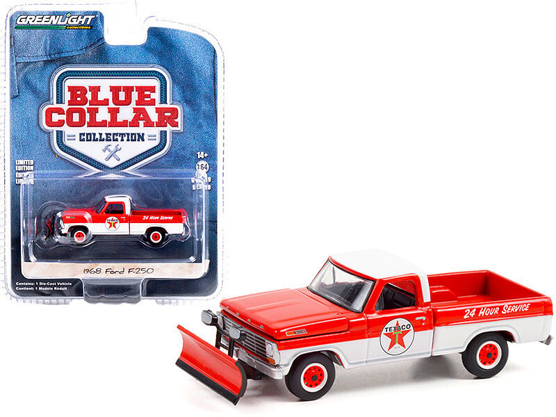 1968 Ford F-250 Pickup Truck with Snow Plow “Texaco Service” Red and White “Blue Collar Collection” Series 9 1/64 Diecast Model Car by Greenlight