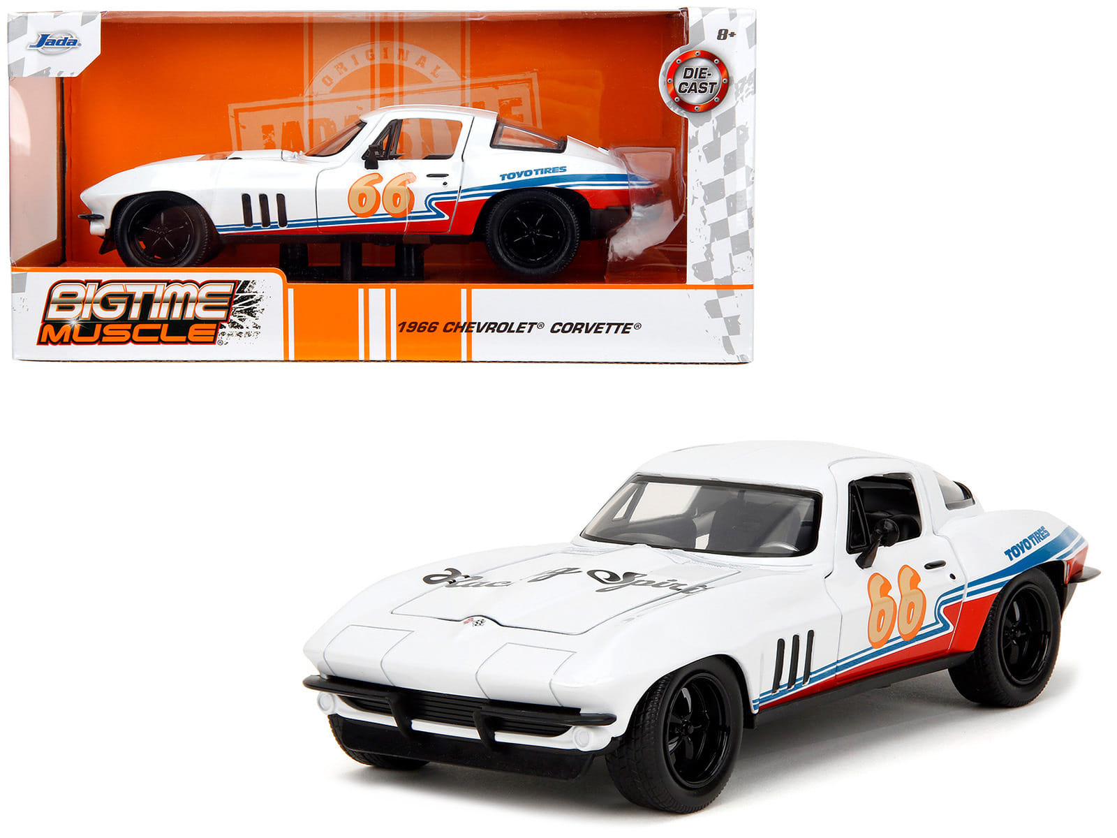 1966 Chevrolet Corvette #66 "Racing Spirit" White with Graphics "Bigtime Muscle" Series 1/24 Diecast Model Car by Jada - Image 2