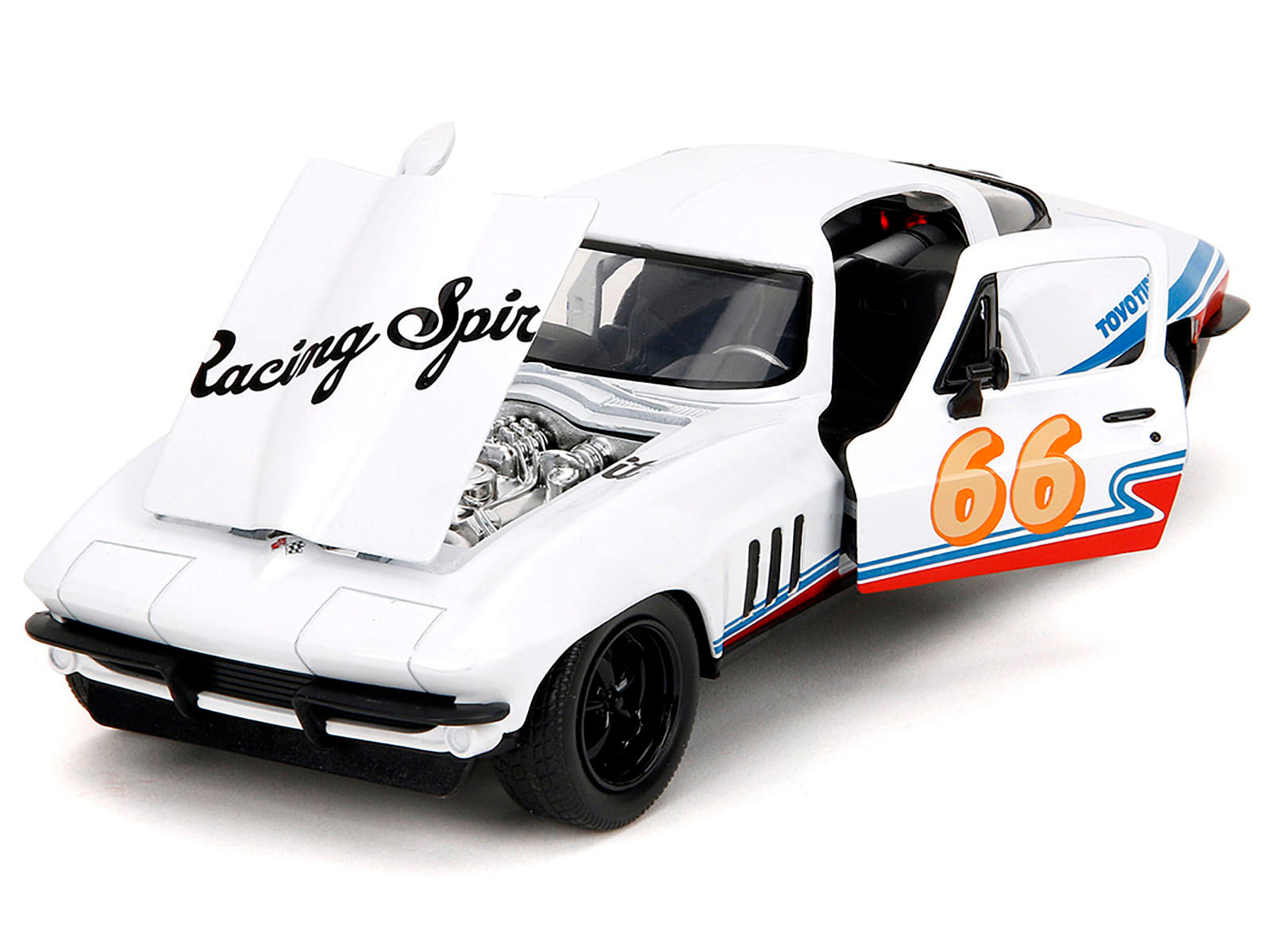 1966 Chevrolet Corvette #66 "Racing Spirit" White with Graphics "Bigtime Muscle" Series 1/24 Diecast Model Car by Jada - Image 4