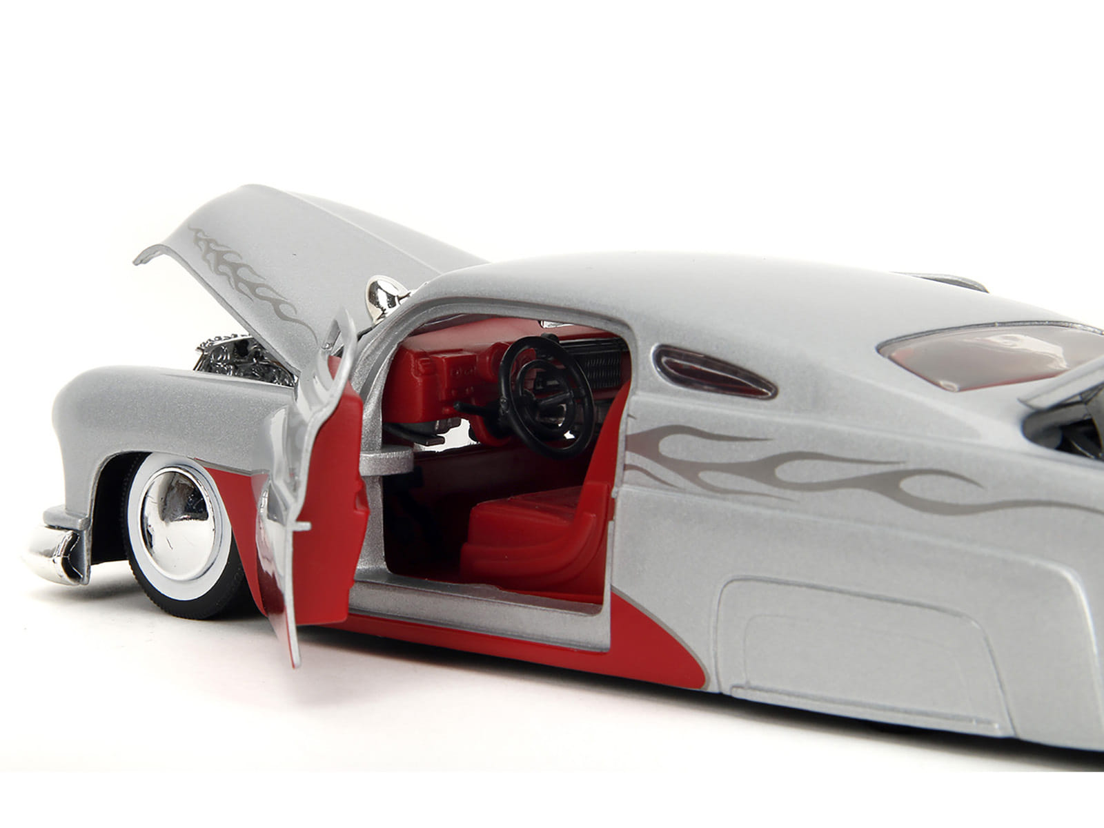 1951 Mercury Silver Metallic and Red with Flame Graphics and Red Interior "Bigtime Muscle" Series 1/24 Diecast Model Car by Jada - Image 2