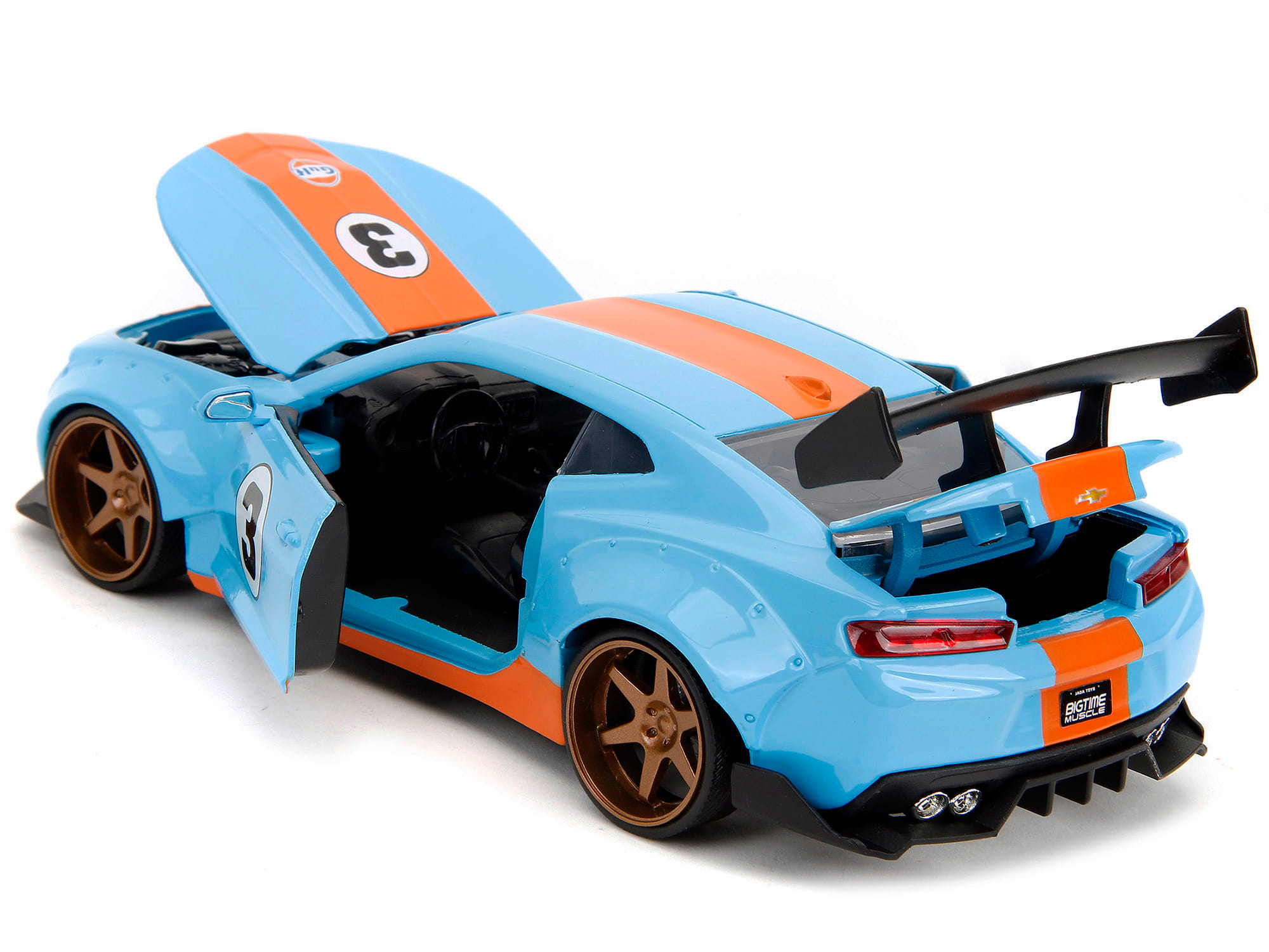 2016 Chevrolet Camaro Widebody #3 Light Blue with Orange Stripes "Gulf Oil" "Wide Body" Series 1/24 Diecast Model Car by Jada - Image 3