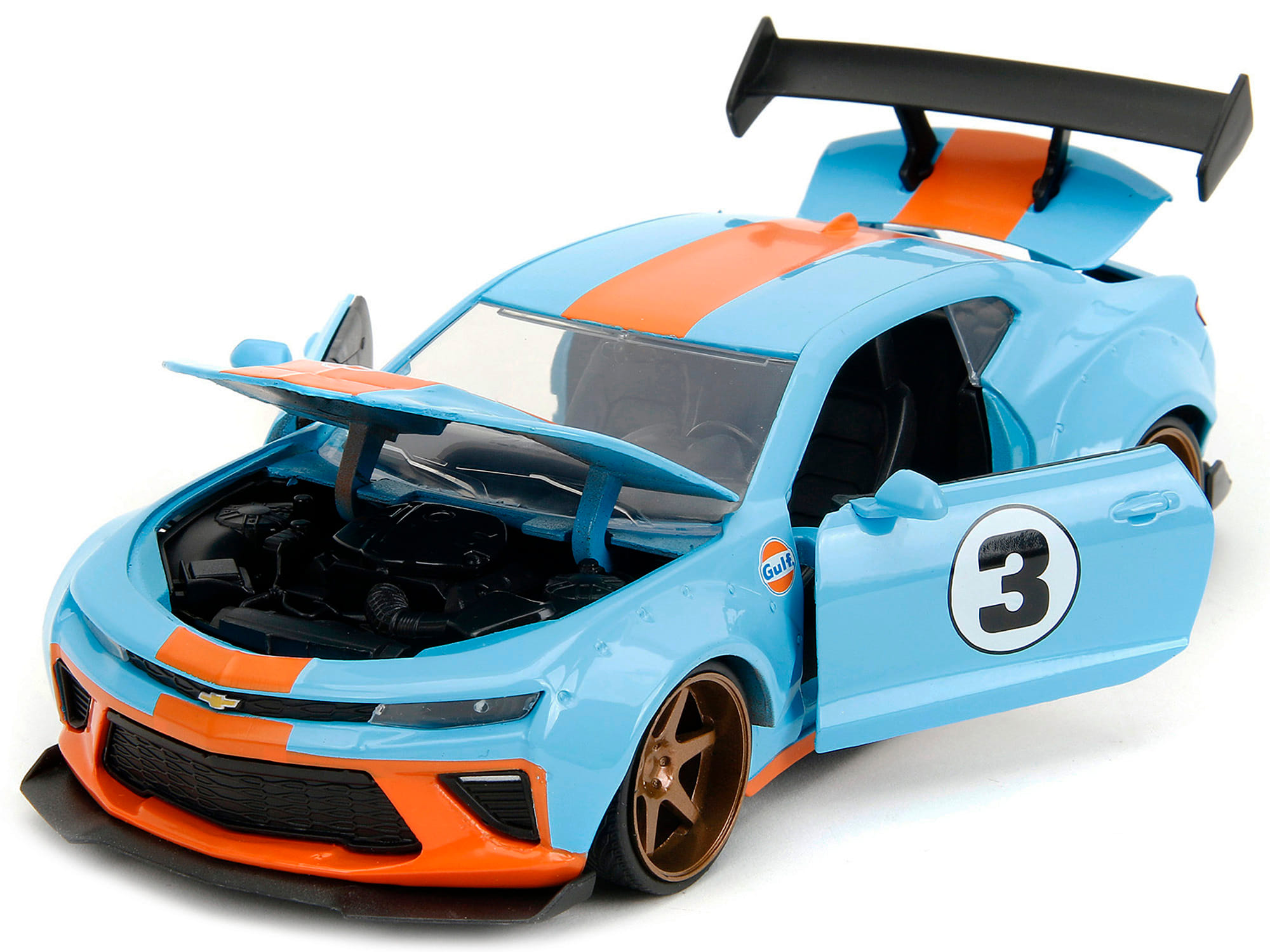 2016 Chevrolet Camaro Widebody #3 Light Blue with Orange Stripes "Gulf Oil" "Wide Body" Series 1/24 Diecast Model Car by Jada - Image 4