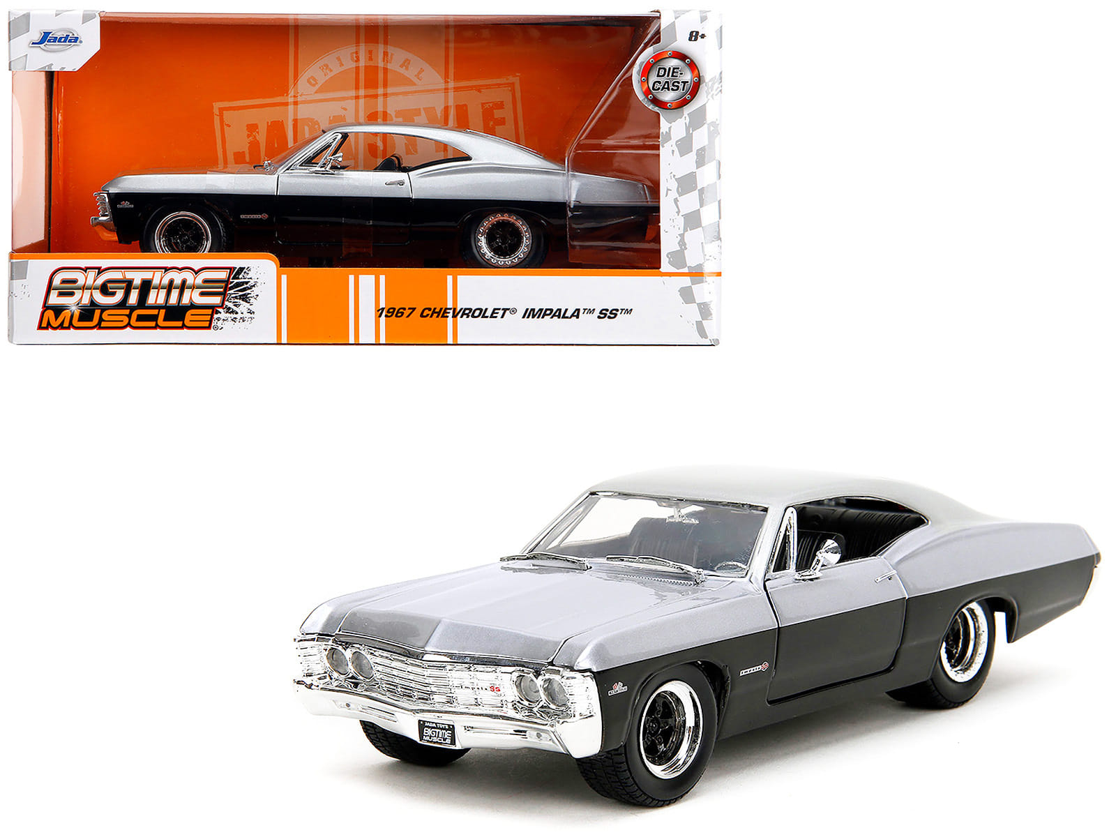 1967 Chevrolet Impala SS Silver Metallic and Black "Bigtime Muscle" Series 1/24 Diecast Model Car by Jada - Image 4