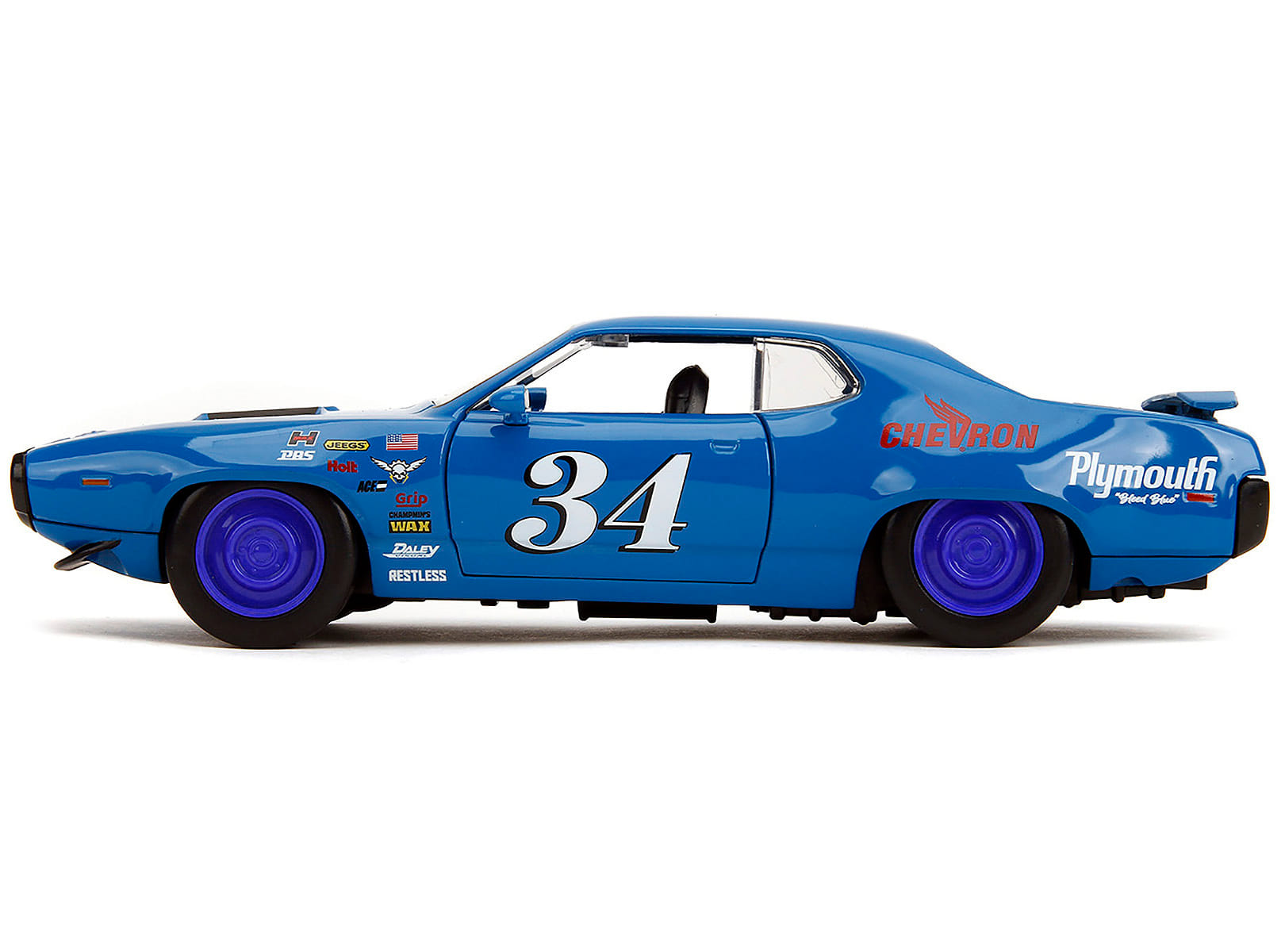 1972 Plymouth GTX #34 Blue with Graphics "Bigtime Muscle" Series 1/24 Diecast Model Car by Jada - Image 2