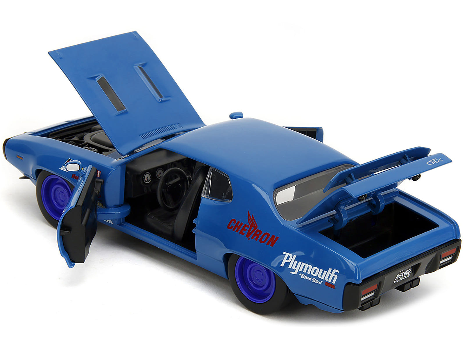 1972 Plymouth GTX #34 Blue with Graphics "Bigtime Muscle" Series 1/24 Diecast Model Car by Jada - Image 5
