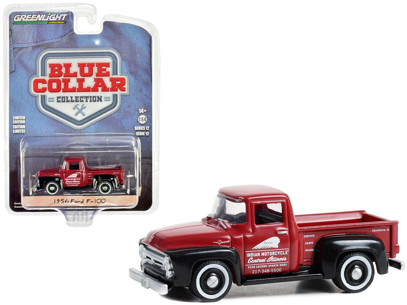 1956 Ford F-100 Pickup Truck Red and Black “Indian Motorcycle Service Parts & Sales” “Blue Collar Collection” Series 12  1/64 Diecast Model Car by Greenlight