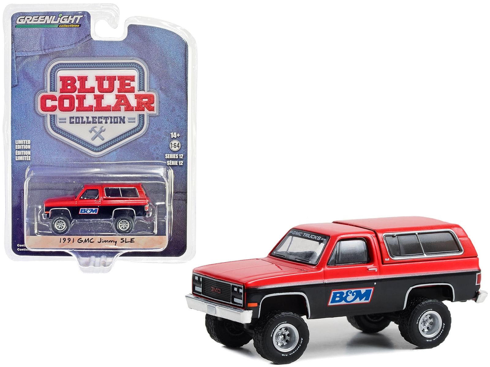 1991 GMC Jimmy SLE Red and Black “B&M Racing” “Blue Collar Collection” Series 12 1/64 Diecast Model Car by Greenlight