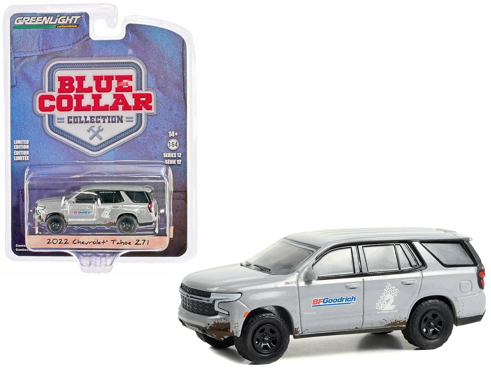 2022 Chevrolet Tahoe Z71 Gray Metallic (Dirty) “BFGoodrich” “Blue Collar Collection” Series 12 1/64 Diecast Model Car by Greenlight