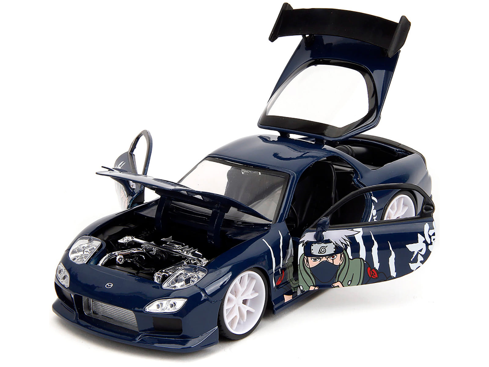 1993 Mazda RX-7 Dark Blue with Graphics and Kakashi Hatake Diecast Figure "Naruto Shippuden" (2009-2017) TV Series "Anime Hollywood Rides" Series 1/24 Diecast Model Car by Jada - Image 2