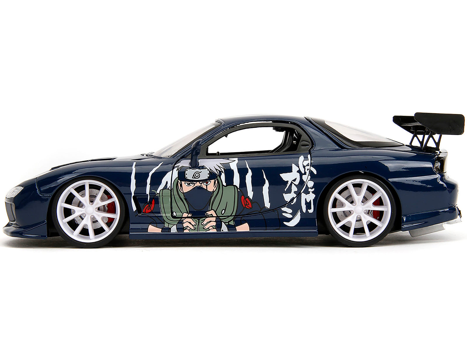 1993 Mazda RX-7 Dark Blue with Graphics and Kakashi Hatake Diecast Figure "Naruto Shippuden" (2009-2017) TV Series "Anime Hollywood Rides" Series 1/24 Diecast Model Car by Jada - Image 3