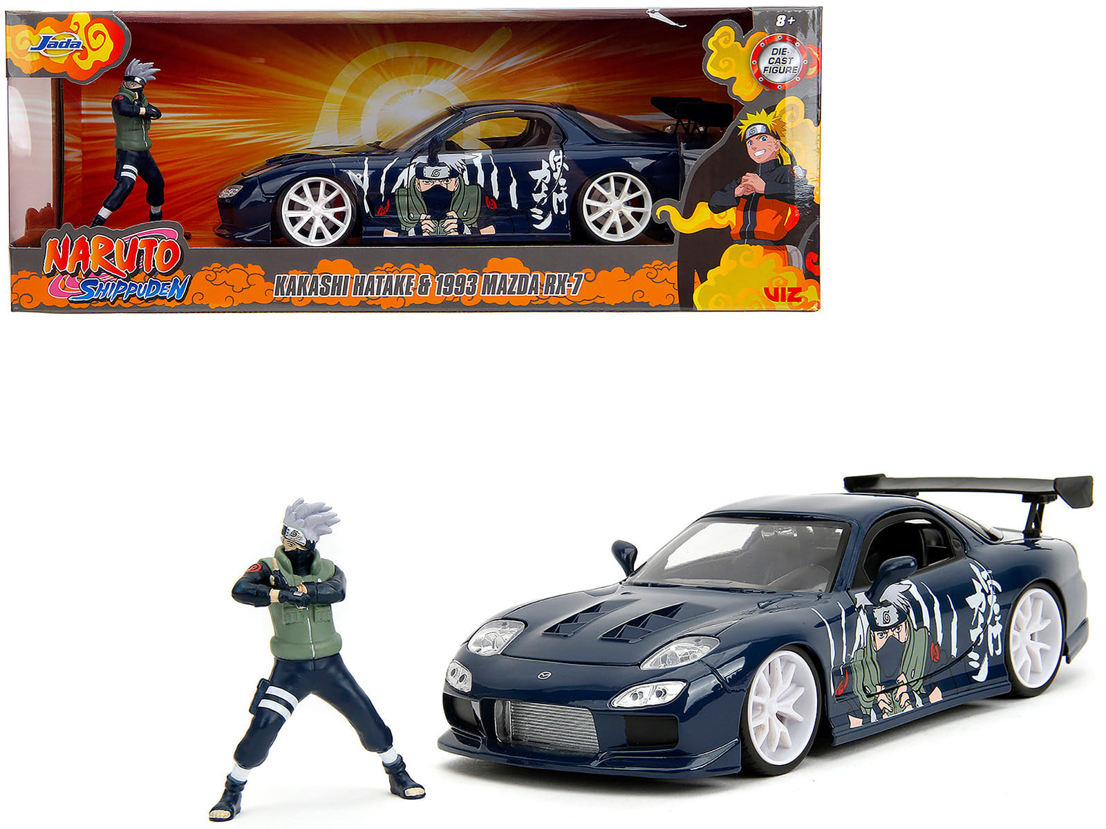 1993 Mazda RX-7 Dark Blue with Graphics and Kakashi Hatake Diecast Figure "Naruto Shippuden" (2009-2017) TV Series "Anime Hollywood Rides" Series 1/24 Diecast Model Car by Jada - Image 5