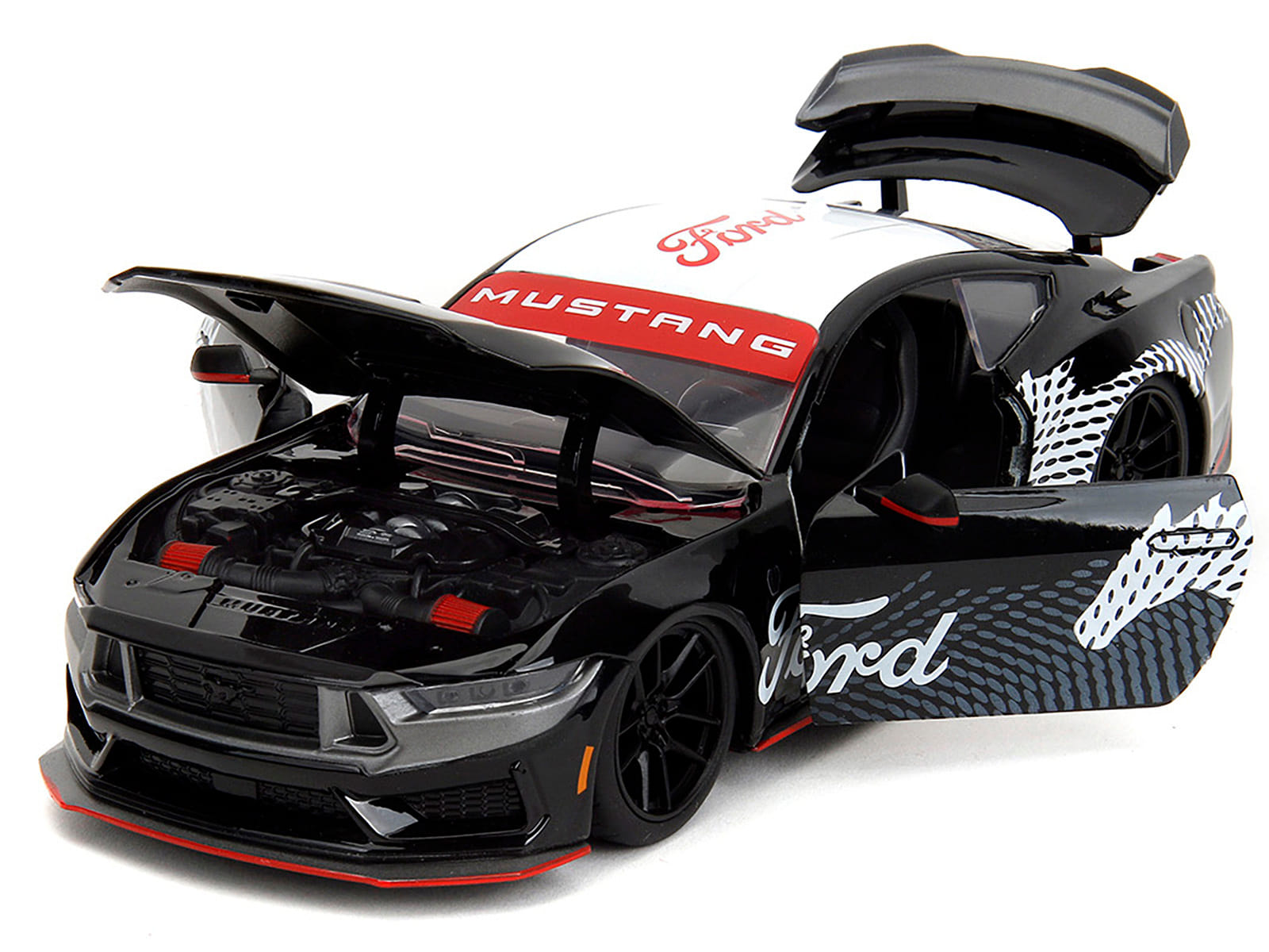 2024 Ford Mustang Dark Horse Black with White Top and "Mustang Horse Graphics" "Bigtime Muscle" Series 1/24 Diecast Model Car by Jada - Image 4
