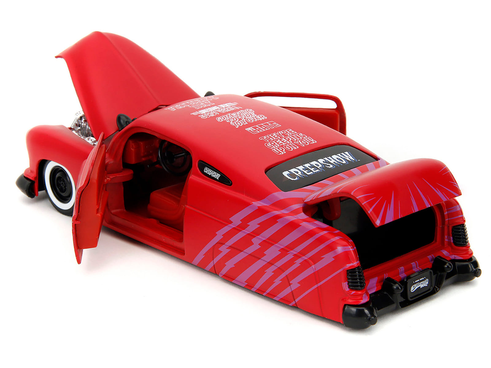 1951 Mercury Matt Red with Purple Stripes and Creep Diecast Figure "Creepshow" (1982) Movie "Hollywood Rides" Series 1/24 Diecast Model Car by Jada - Image 2