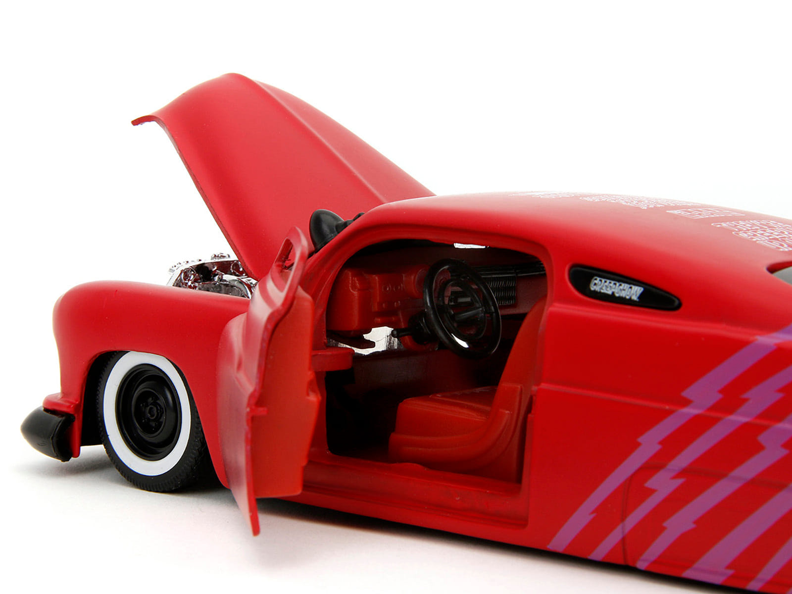 1951 Mercury Matt Red with Purple Stripes and Creep Diecast Figure "Creepshow" (1982) Movie "Hollywood Rides" Series 1/24 Diecast Model Car by Jada - Image 3