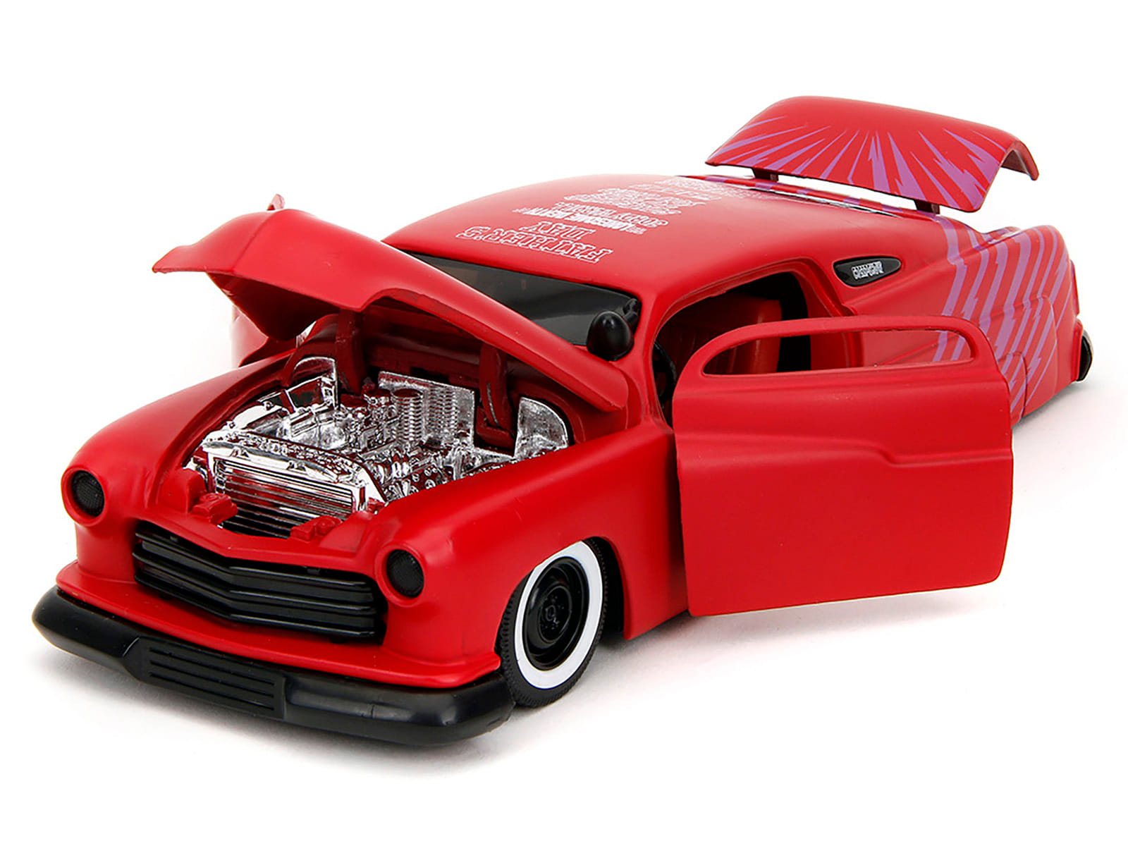 1951 Mercury Matt Red with Purple Stripes and Creep Diecast Figure "Creepshow" (1982) Movie "Hollywood Rides" Series 1/24 Diecast Model Car by Jada - Image 4