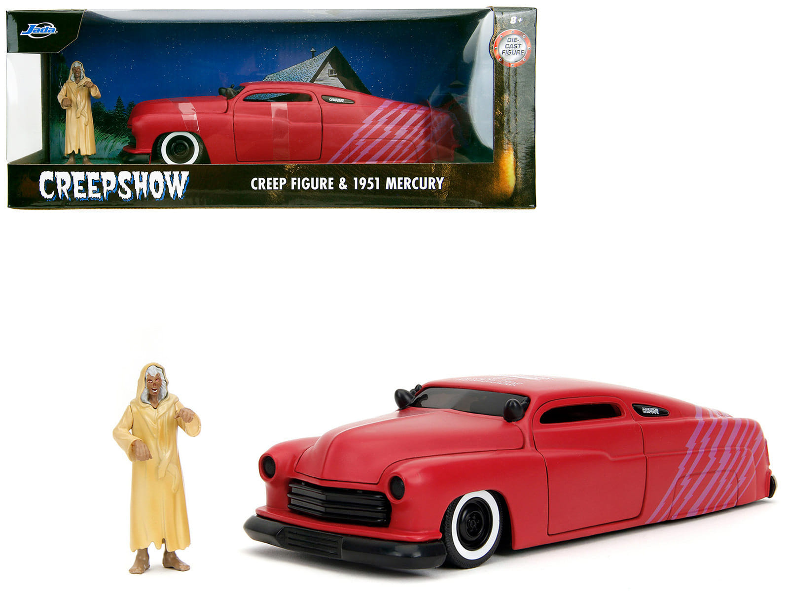 1951 Mercury Matt Red with Purple Stripes and Creep Diecast Figure "Creepshow" (1982) Movie "Hollywood Rides" Series 1/24 Diecast Model Car by Jada - Image 5