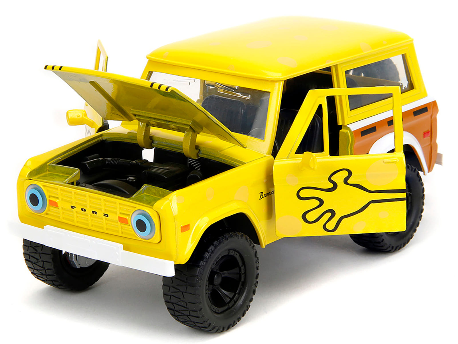 1973 Ford Bronco Yellow with Graphics and SpongeBob SquarePants Diecast Figure "SpongeBob SquarePants" (1999-Current) TV Series "Hollywood Rides" Series 1/24 Diecast Model Car by Jada - Image 2