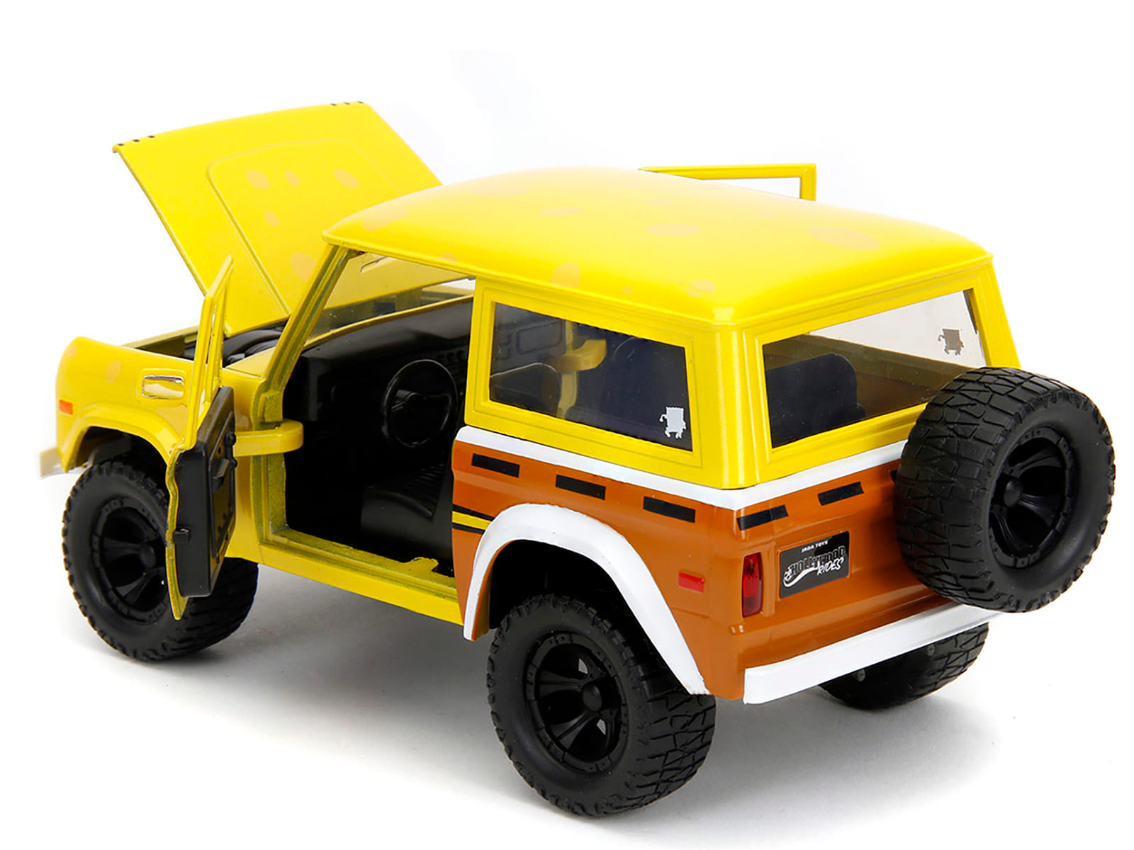 1973 Ford Bronco Yellow with Graphics and SpongeBob SquarePants Diecast Figure "SpongeBob SquarePants" (1999-Current) TV Series "Hollywood Rides" Series 1/24 Diecast Model Car by Jada - Image 4