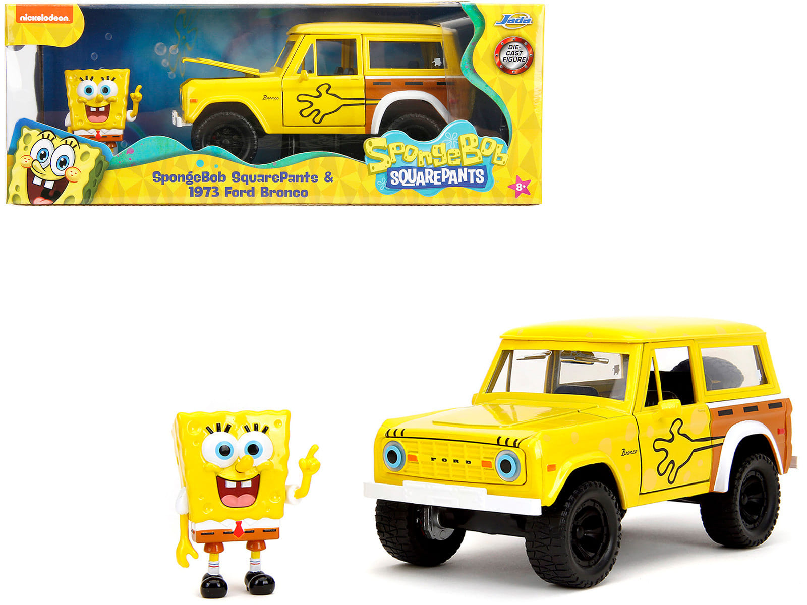 1973 Ford Bronco Yellow with Graphics and SpongeBob SquarePants Diecast Figure "SpongeBob SquarePants" (1999-Current) TV Series "Hollywood Rides" Series 1/24 Diecast Model Car by Jada - Image 5
