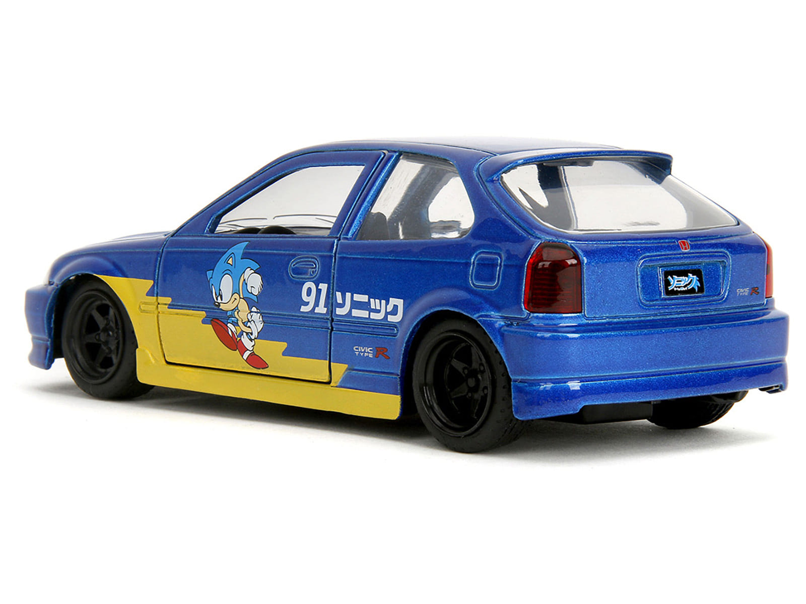 1997 Honda Civic Type R Blue Metallic with Graphics "Sonic the Hedgehog" (1991) Video Game "Hollywood Rides" Series 1/32 Diecast Model Car by Jada - Image 2