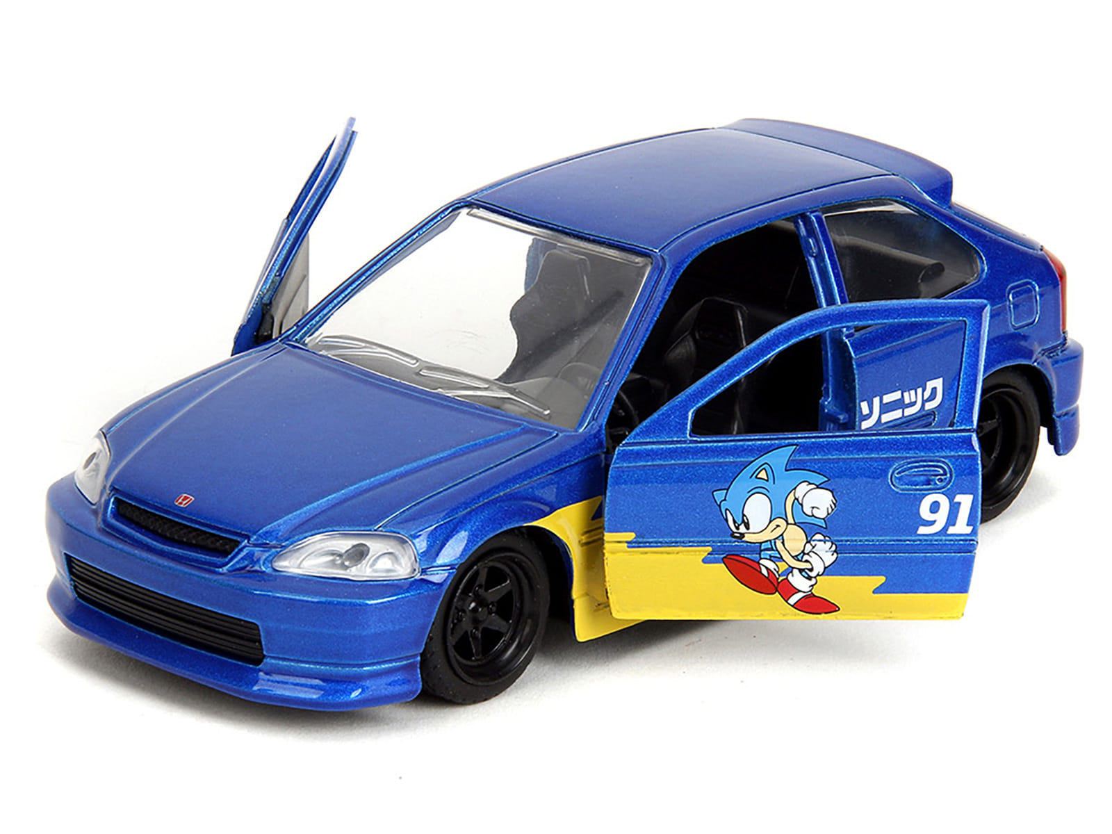 1997 Honda Civic Type R Blue Metallic with Graphics "Sonic the Hedgehog" (1991) Video Game "Hollywood Rides" Series 1/32 Diecast Model Car by Jada - Image 4