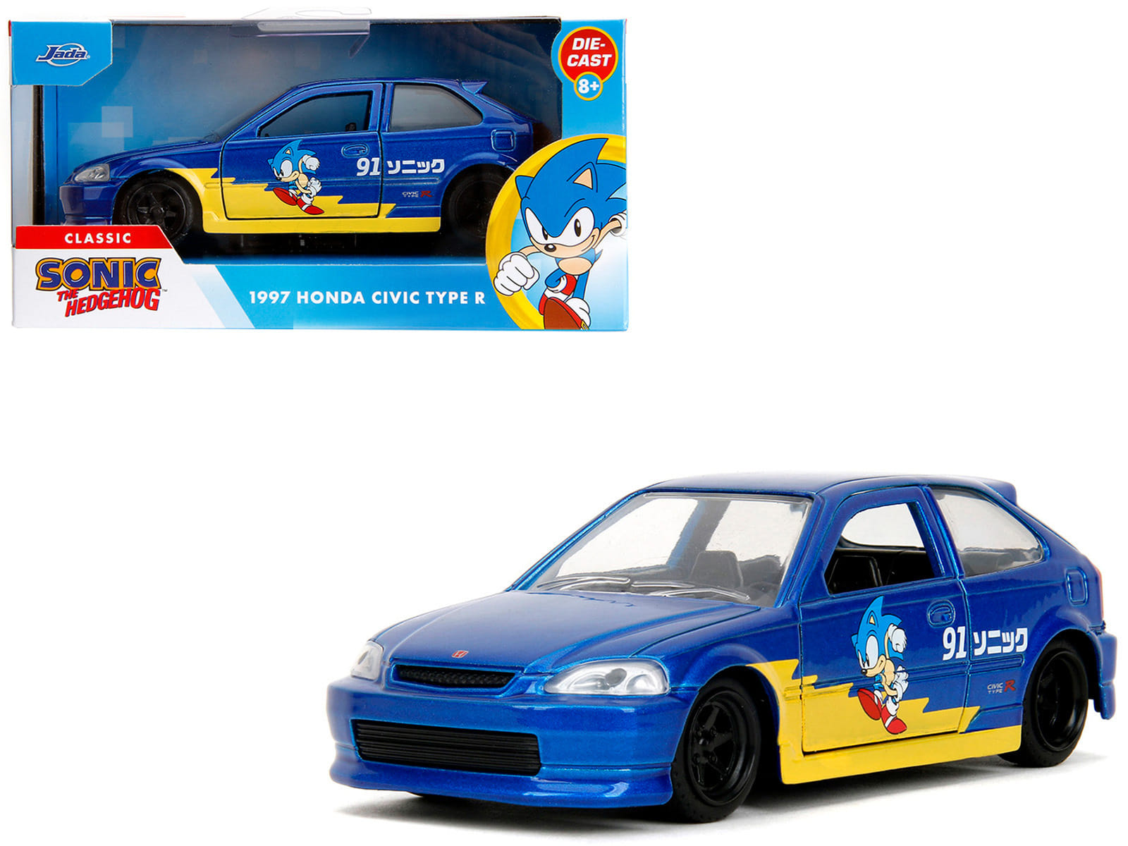 1997 Honda Civic Type R Blue Metallic with Graphics "Sonic the Hedgehog" (1991) Video Game "Hollywood Rides" Series 1/32 Diecast Model Car by Jada - Image 5